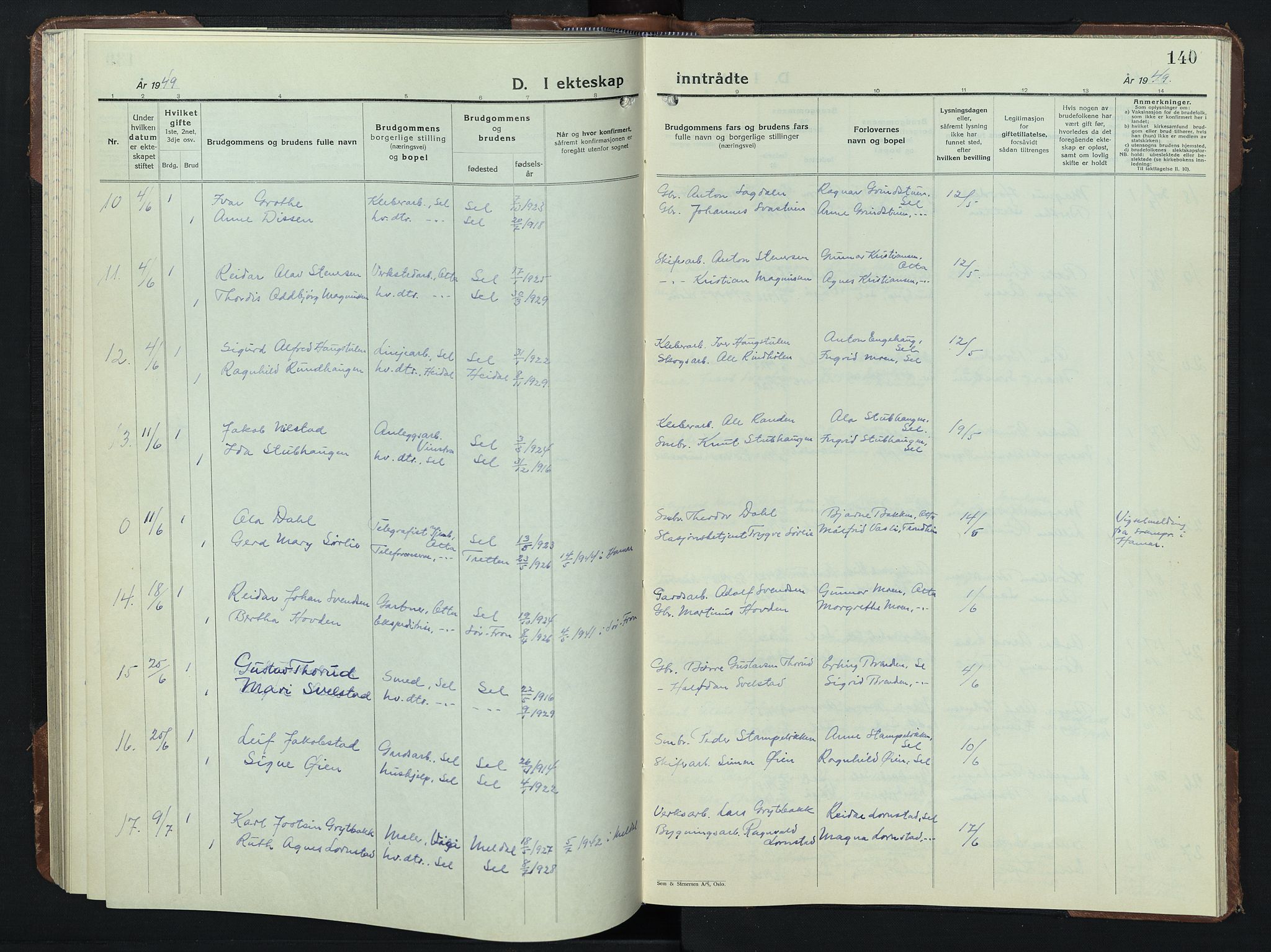 Sel prestekontor, SAH/PREST-074/H/Ha/Hab/L0003: Parish register (copy) no. 3, 1940-1951, p. 140