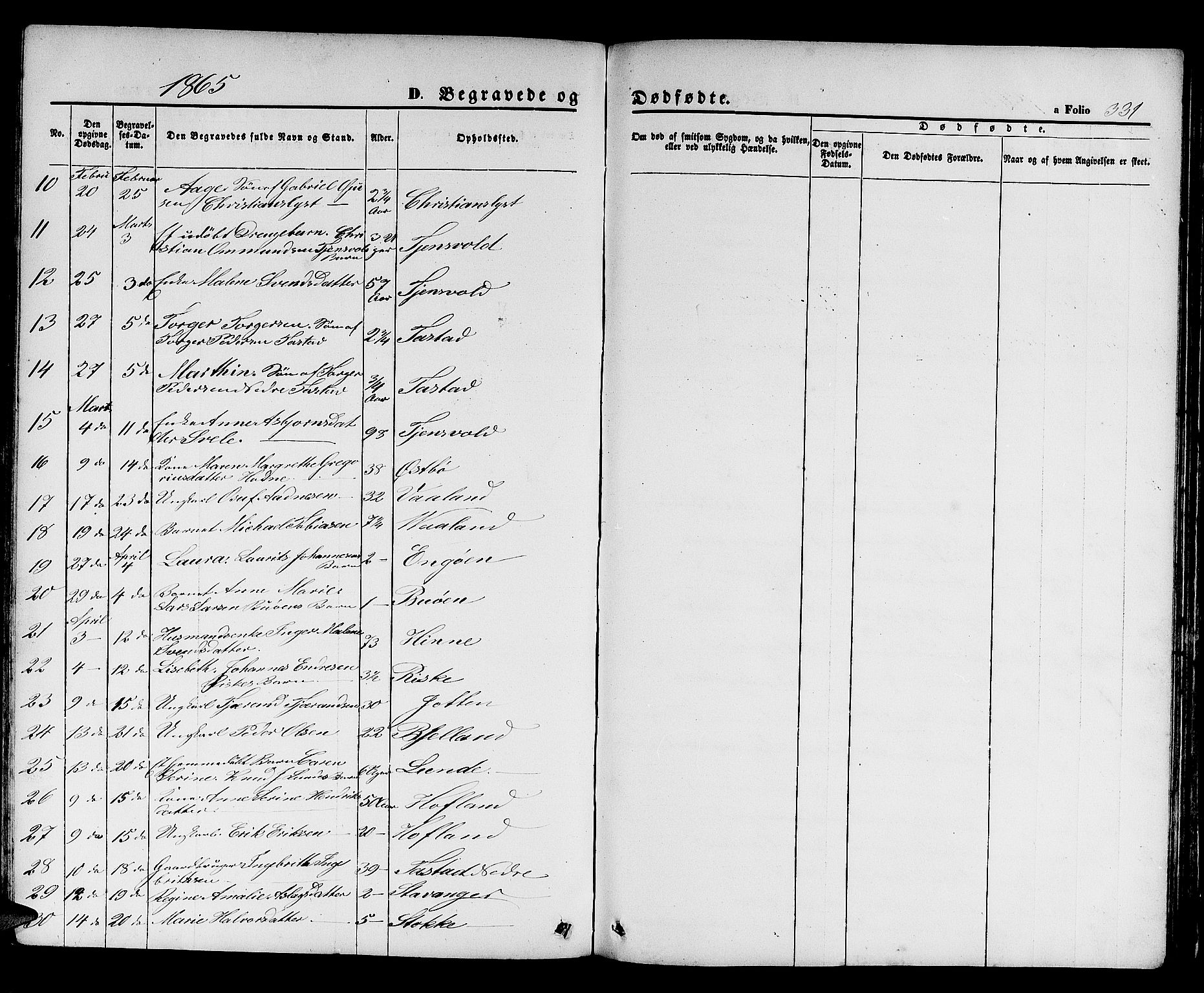 Hetland sokneprestkontor, SAST/A-101826/30/30BB/L0003: Parish register (copy) no. B 3, 1863-1877, p. 331