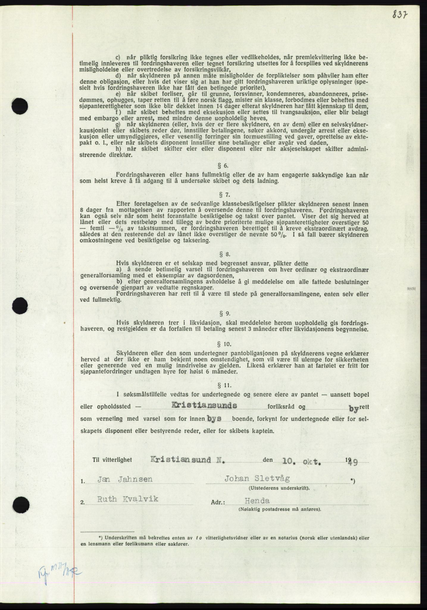 Nordmøre sorenskriveri, AV/SAT-A-4132/1/2/2Ca: Mortgage book no. B102, 1949-1949, Diary no: : 2857/1949