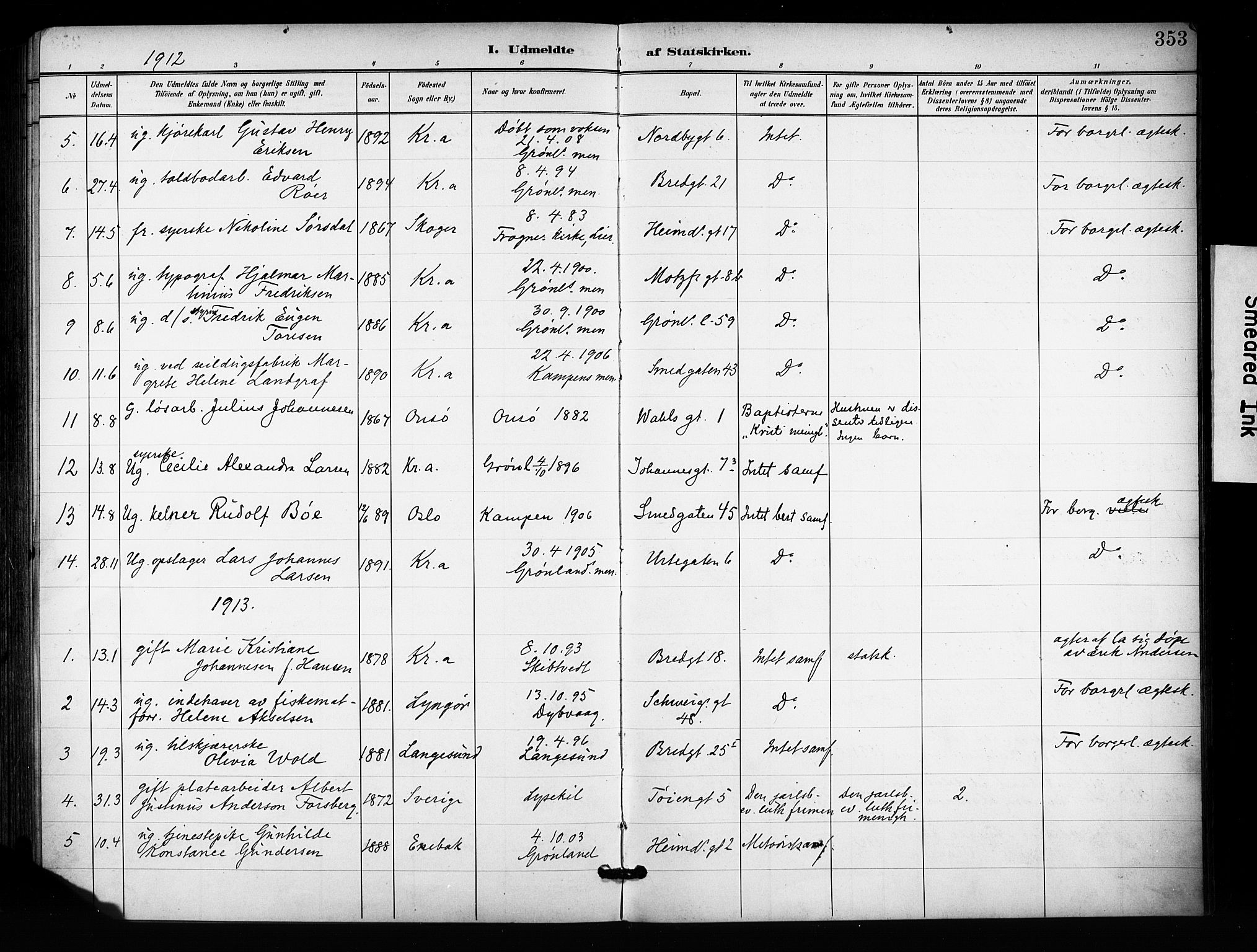 Grønland prestekontor Kirkebøker, SAO/A-10848/F/Fa/L0015: Parish register (official) no. 15, 1899-1919, p. 353