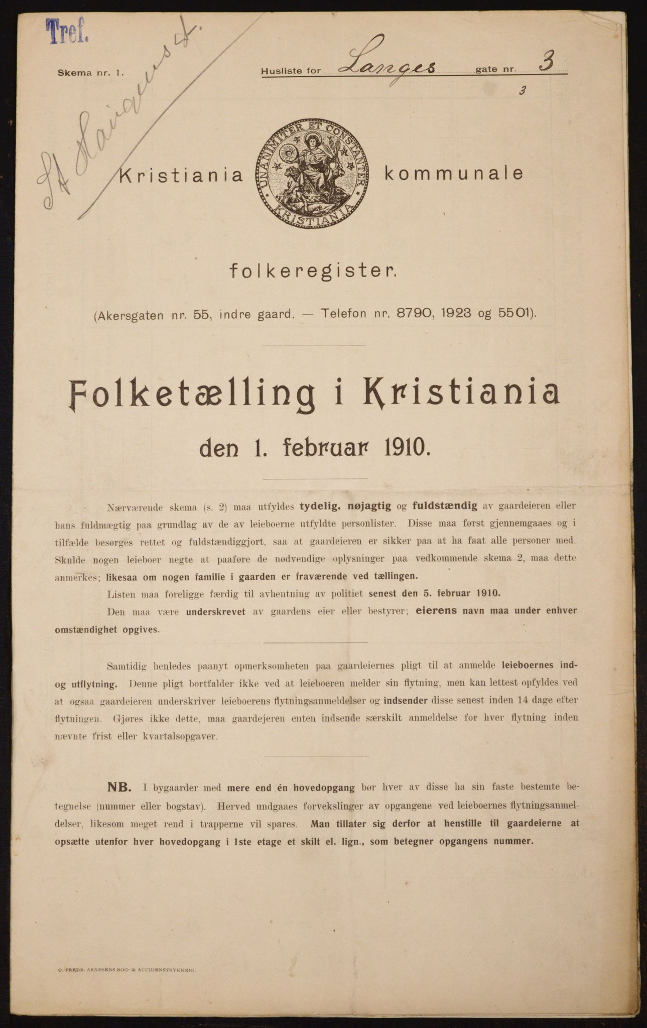 OBA, Municipal Census 1910 for Kristiania, 1910, p. 54345