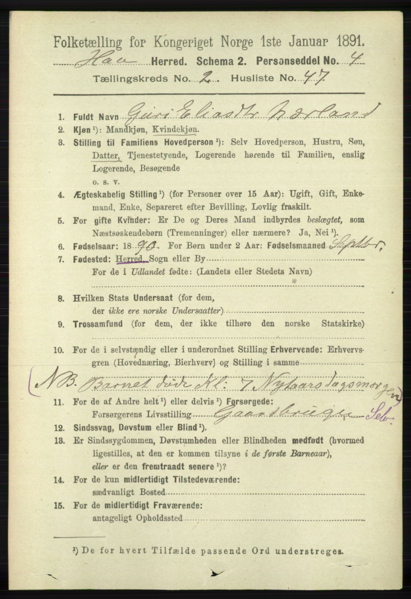 RA, 1891 census for 1119 Hå, 1891, p. 648