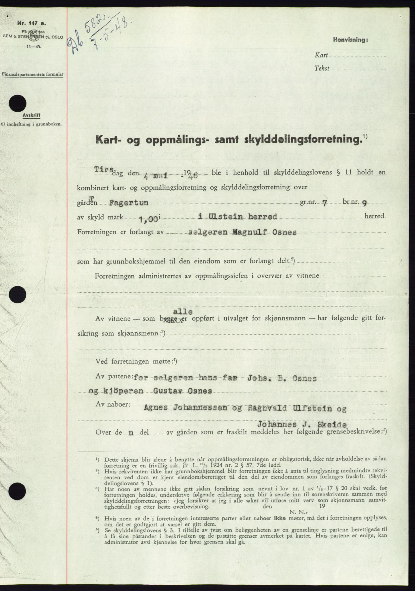 Søre Sunnmøre sorenskriveri, AV/SAT-A-4122/1/2/2C/L0082: Mortgage book no. 8A, 1948-1948, Diary no: : 582/1948