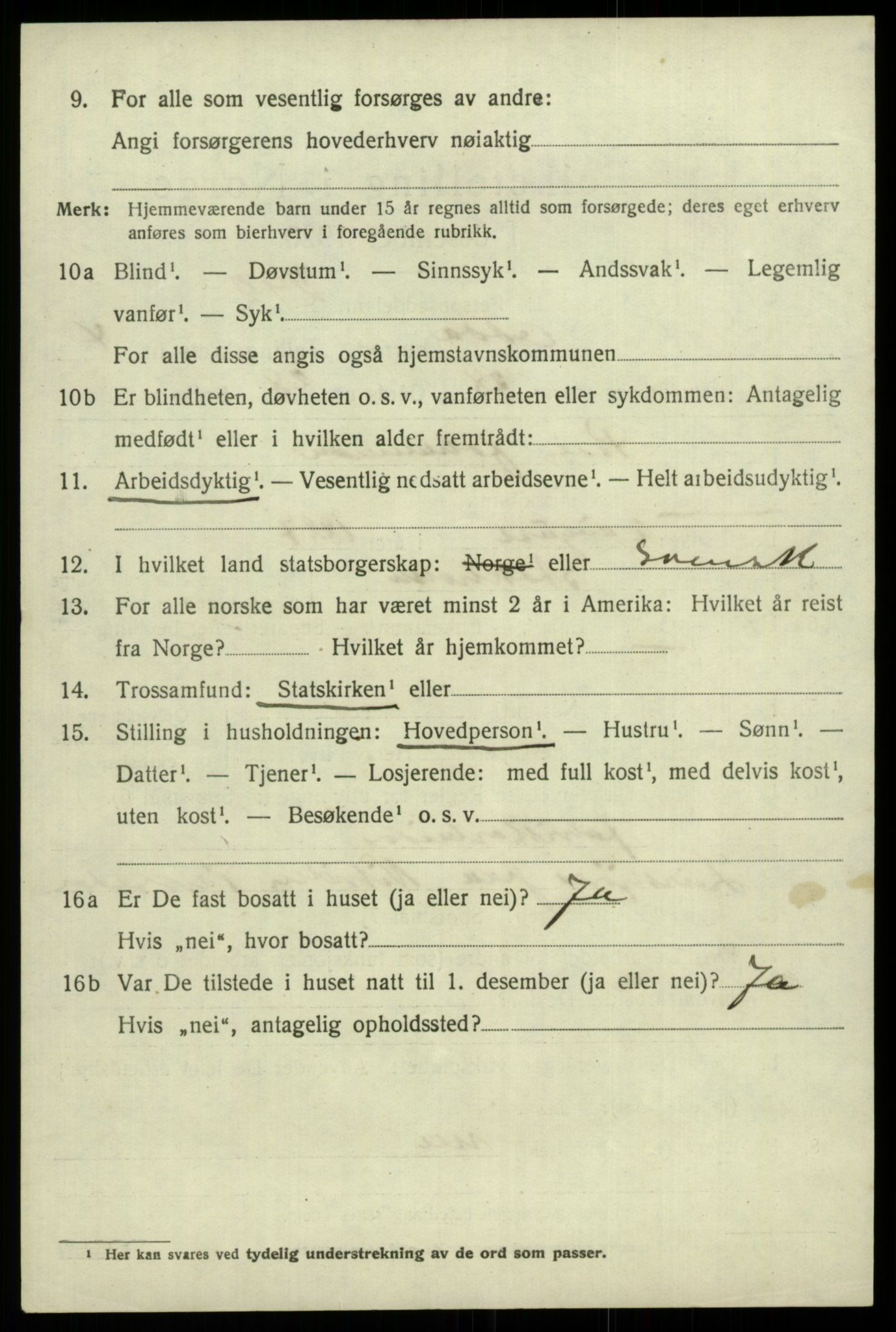 SAB, 1920 census for Odda, 1920, p. 3156