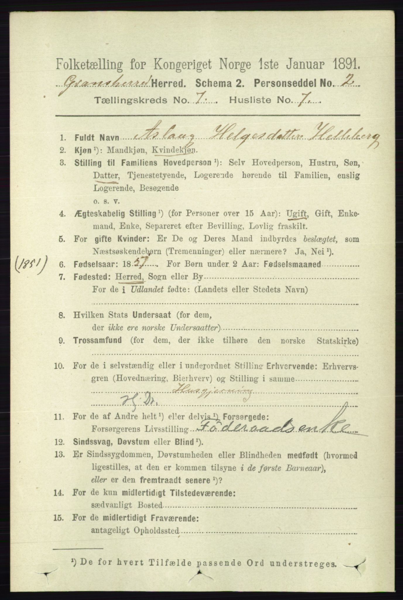 RA, 1891 census for 0824 Gransherad, 1891, p. 1243