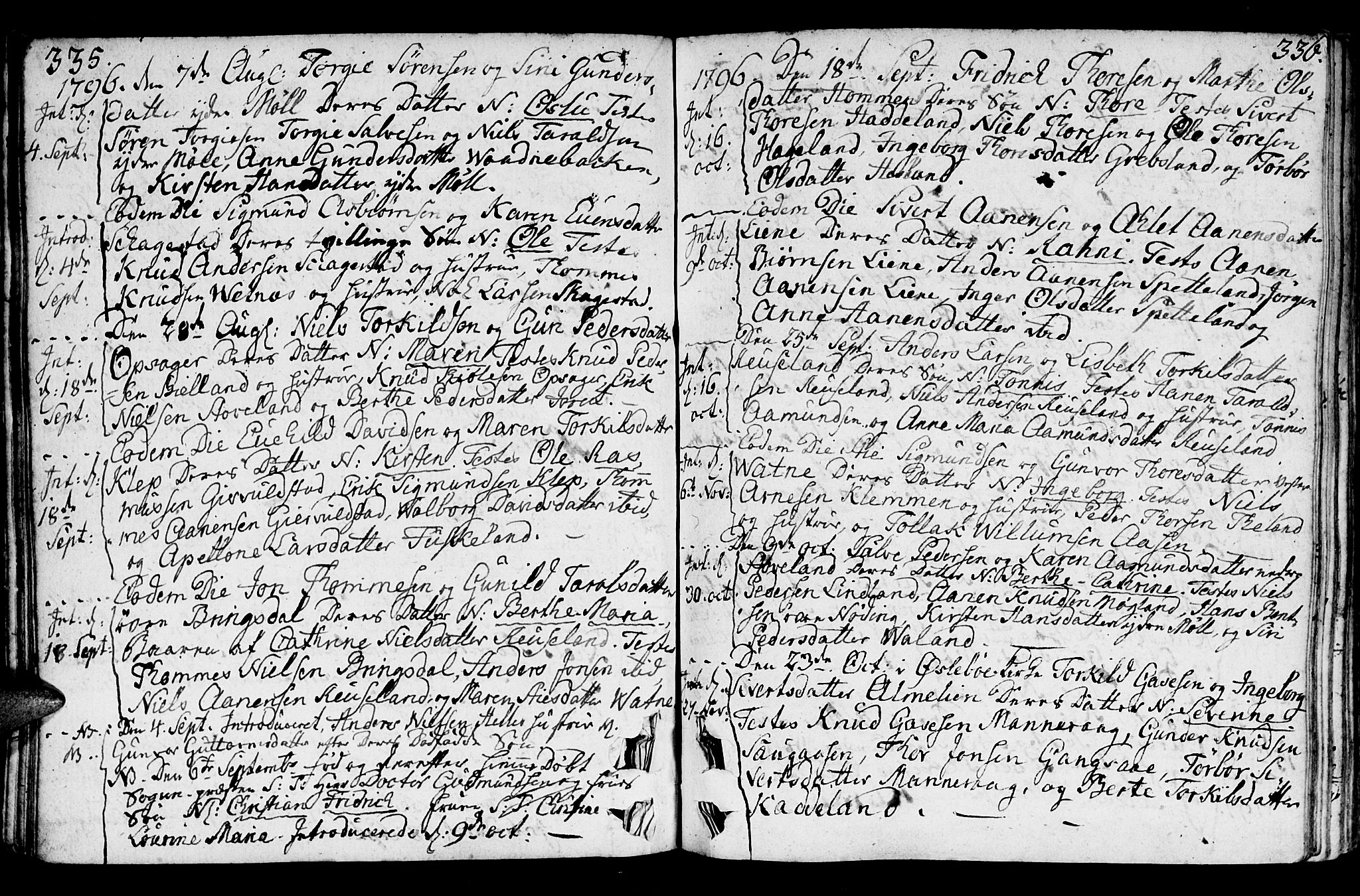 Holum sokneprestkontor, SAK/1111-0022/F/Fa/Faa/L0003: Parish register (official) no. A 3, 1780-1821, p. 335-336