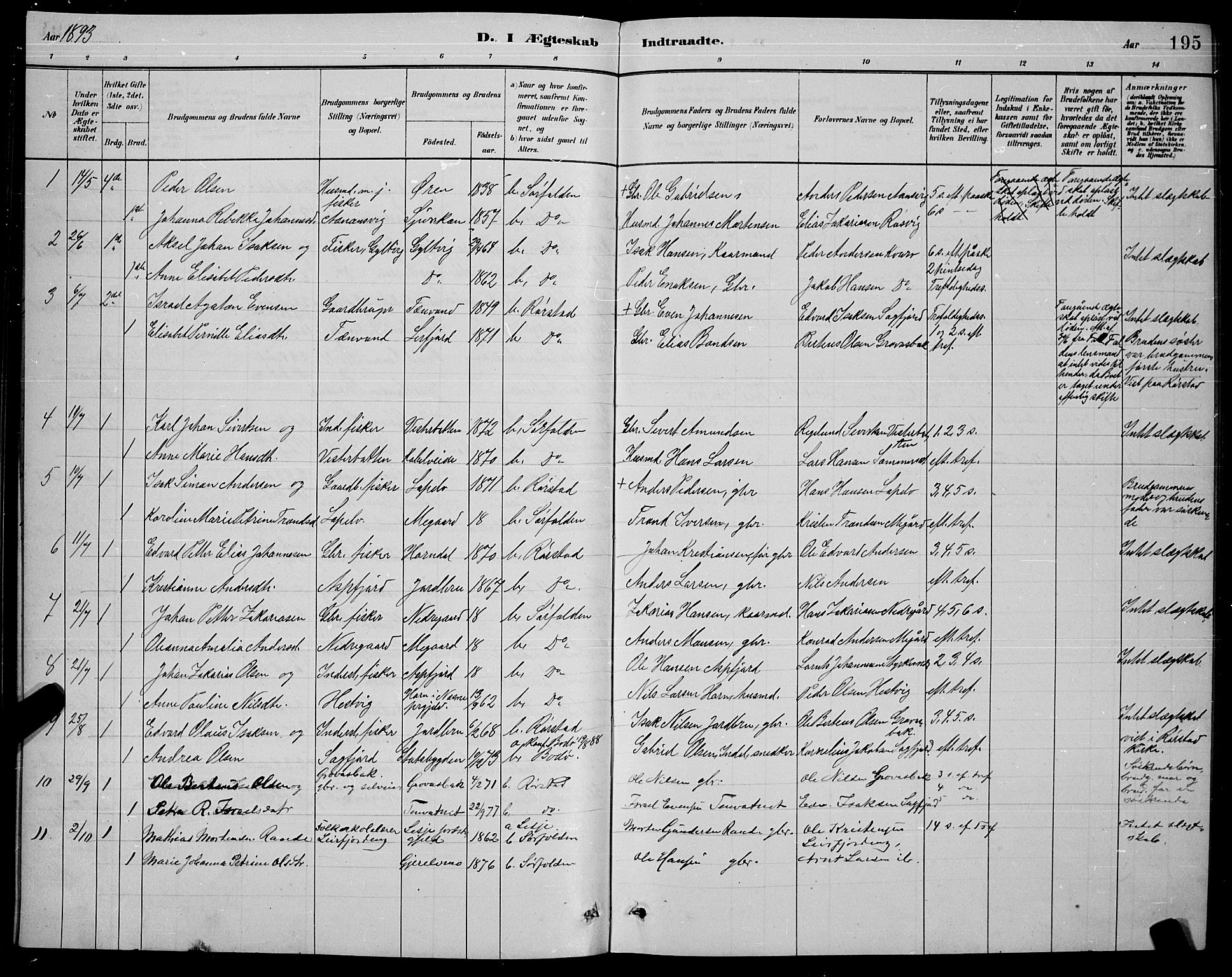 Ministerialprotokoller, klokkerbøker og fødselsregistre - Nordland, AV/SAT-A-1459/853/L0772: Parish register (official) no. 853A11, 1881-1900, p. 195