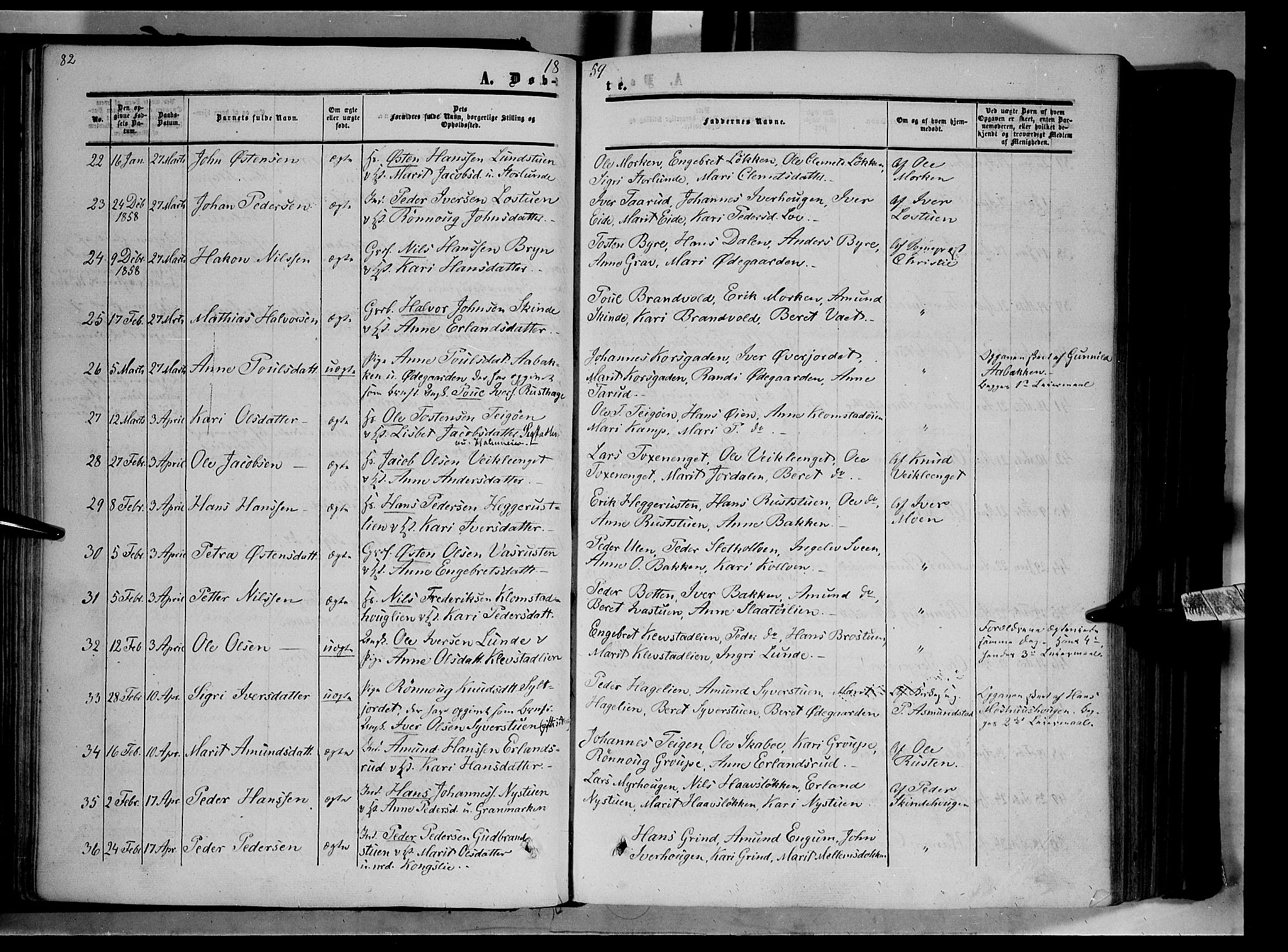 Nord-Fron prestekontor, AV/SAH-PREST-080/H/Ha/Haa/L0001: Parish register (official) no. 1, 1851-1864, p. 82