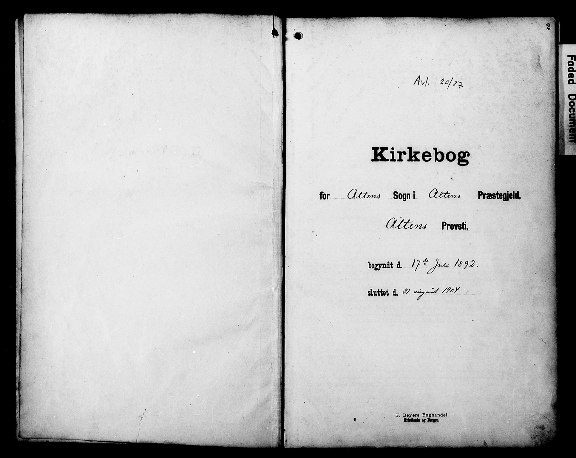 Alta sokneprestkontor, SATØ/S-1338/H/Ha/L0003.kirke: Parish register (official) no. 3, 1892-1904, p. 2