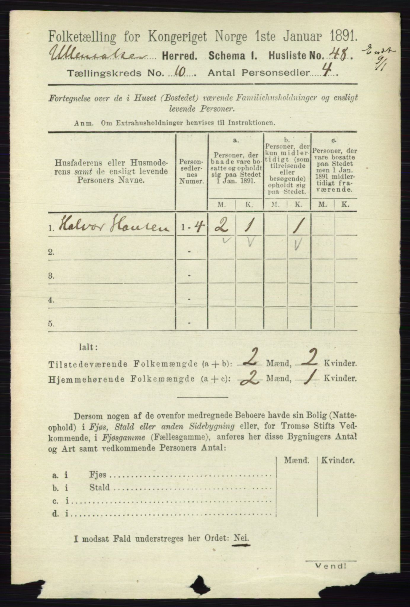 RA, 1891 census for 0235 Ullensaker, 1891, p. 4497