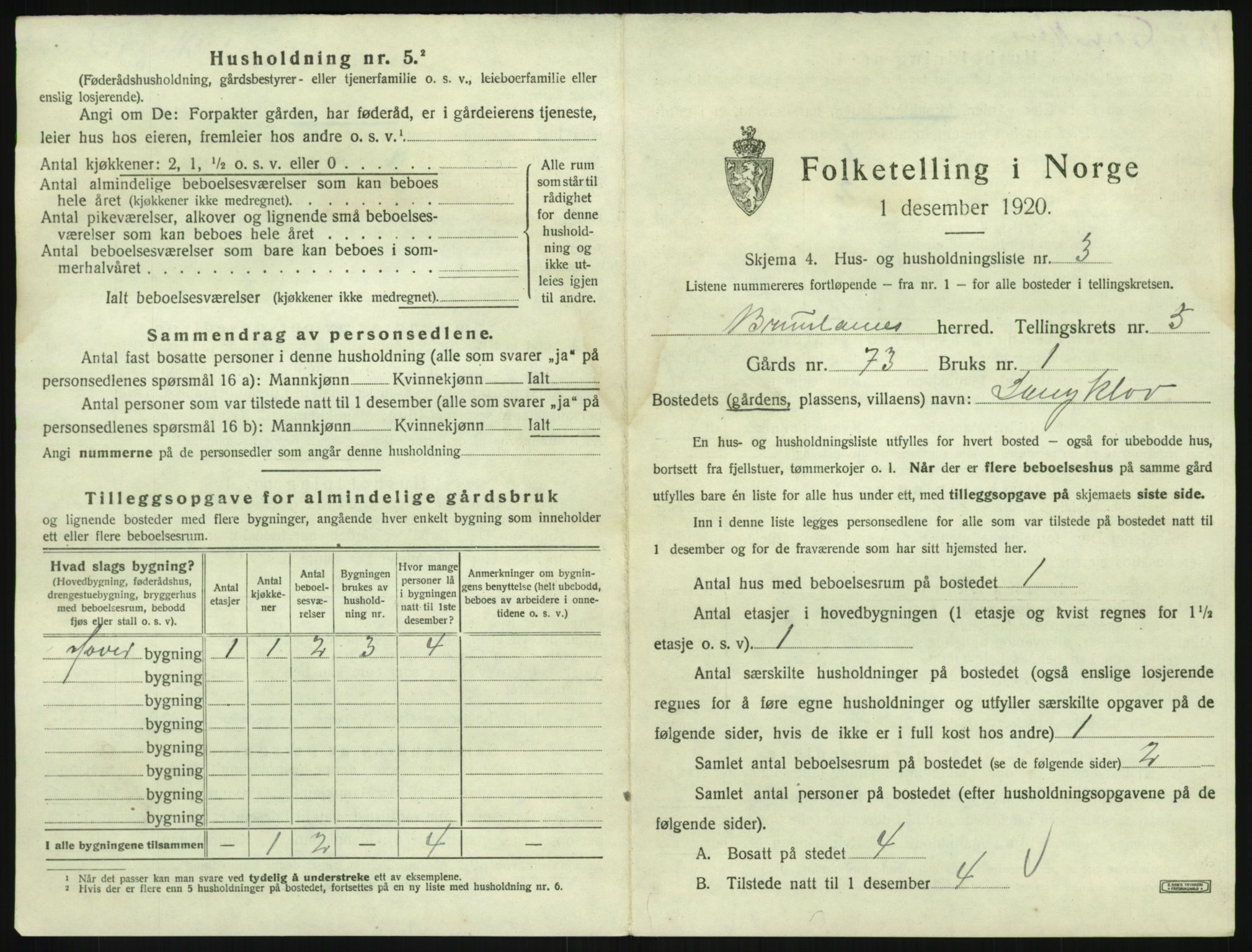 SAKO, 1920 census for Brunlanes, 1920, p. 825