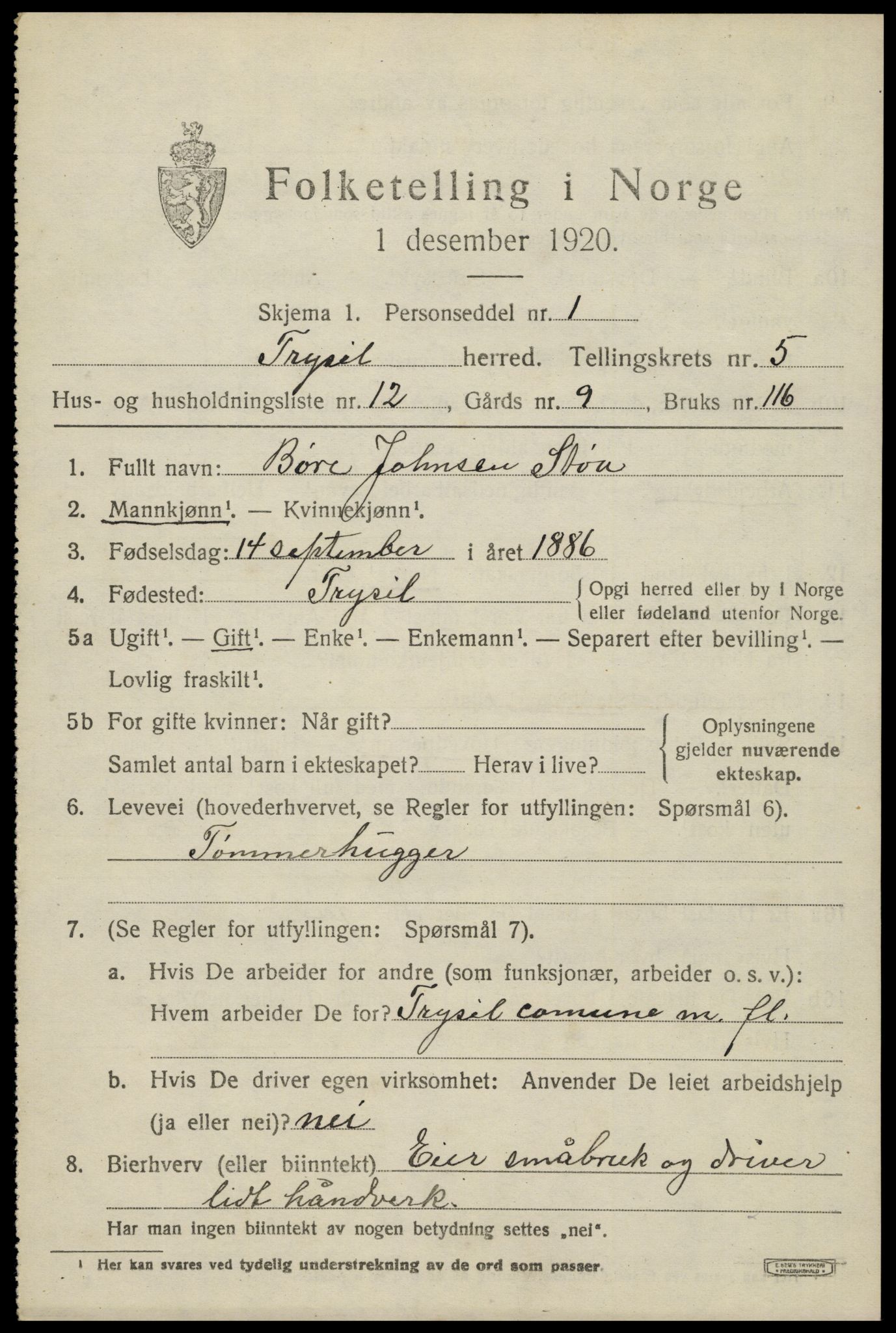 SAH, 1920 census for Trysil, 1920, p. 4429