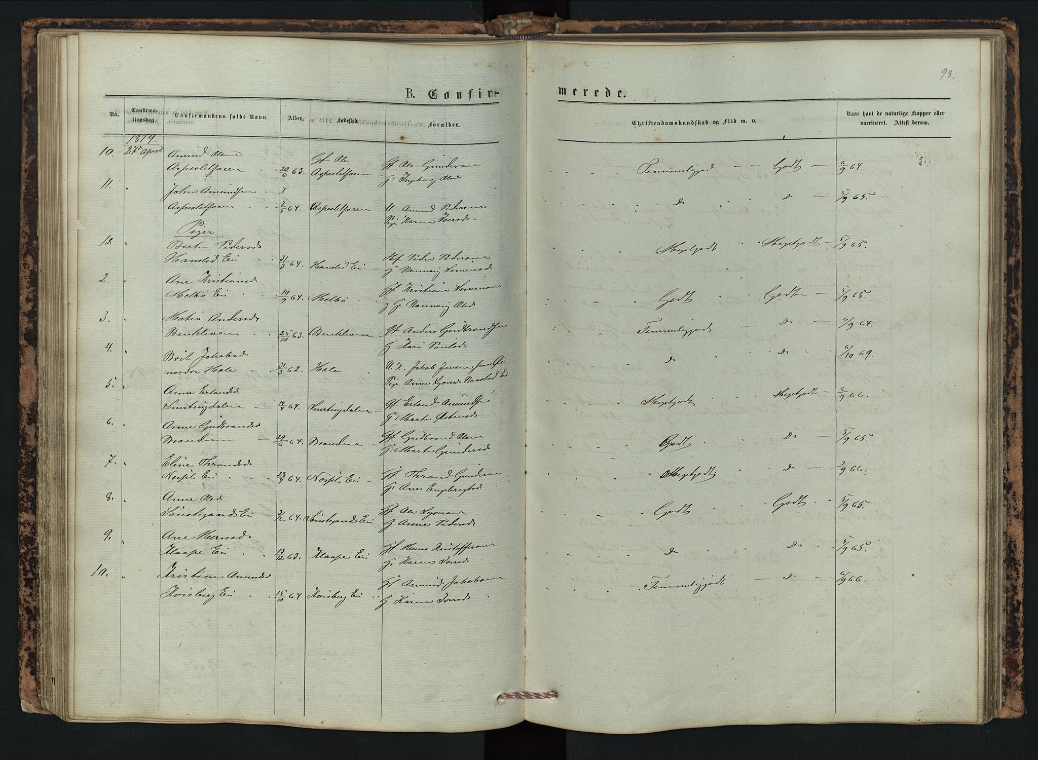 Vestre Gausdal prestekontor, SAH/PREST-094/H/Ha/Hab/L0002: Parish register (copy) no. 2, 1874-1897, p. 98