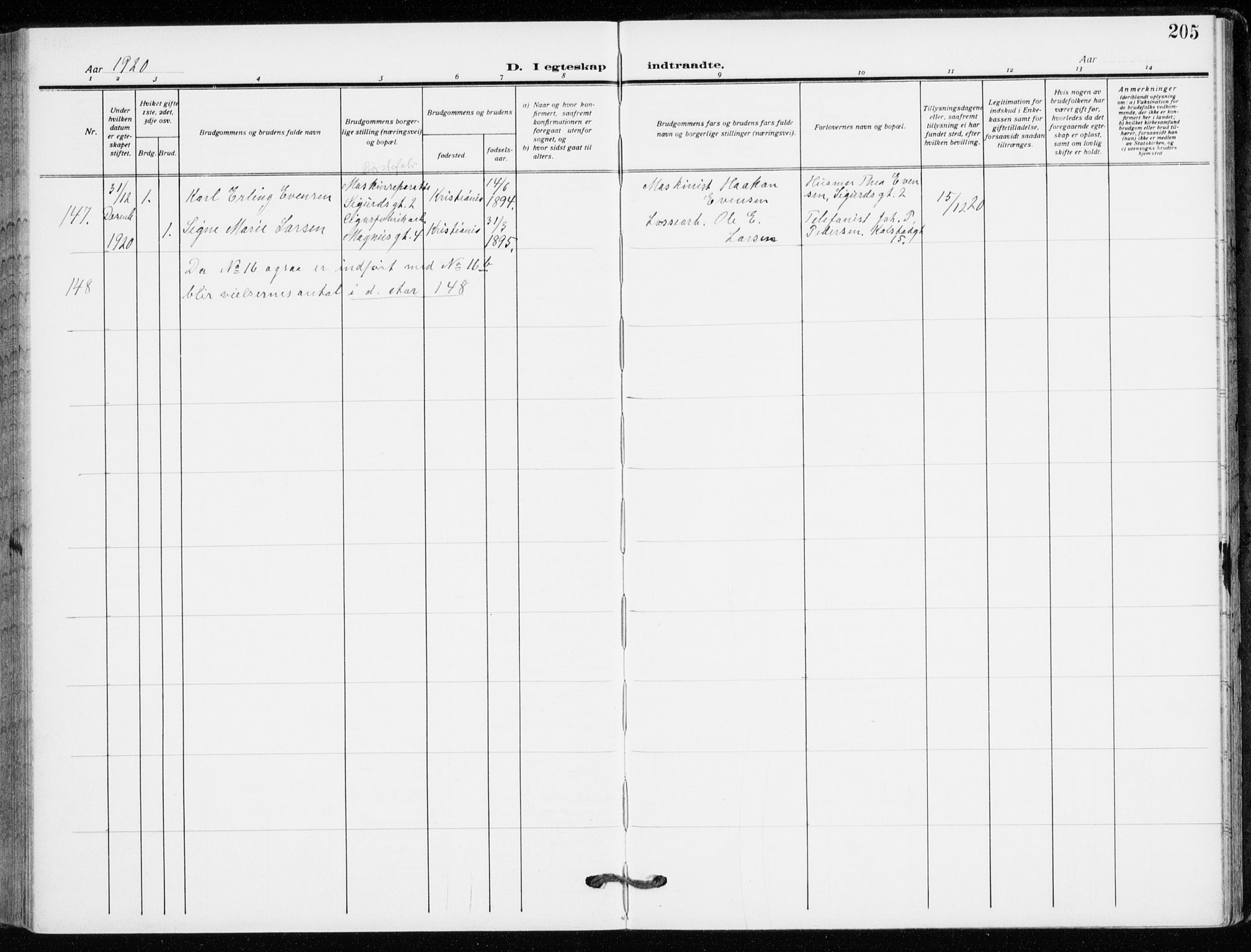 Kampen prestekontor Kirkebøker, AV/SAO-A-10853/F/Fa/L0013: Parish register (official) no. I 13, 1917-1922, p. 205