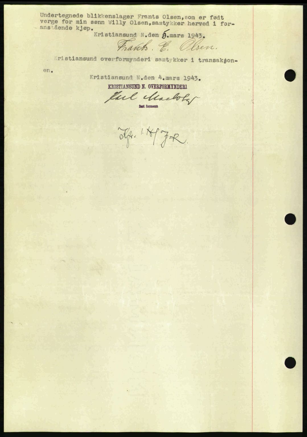 Nordmøre sorenskriveri, AV/SAT-A-4132/1/2/2Ca: Mortgage book no. A95, 1943-1943, Diary no: : 1000/1943