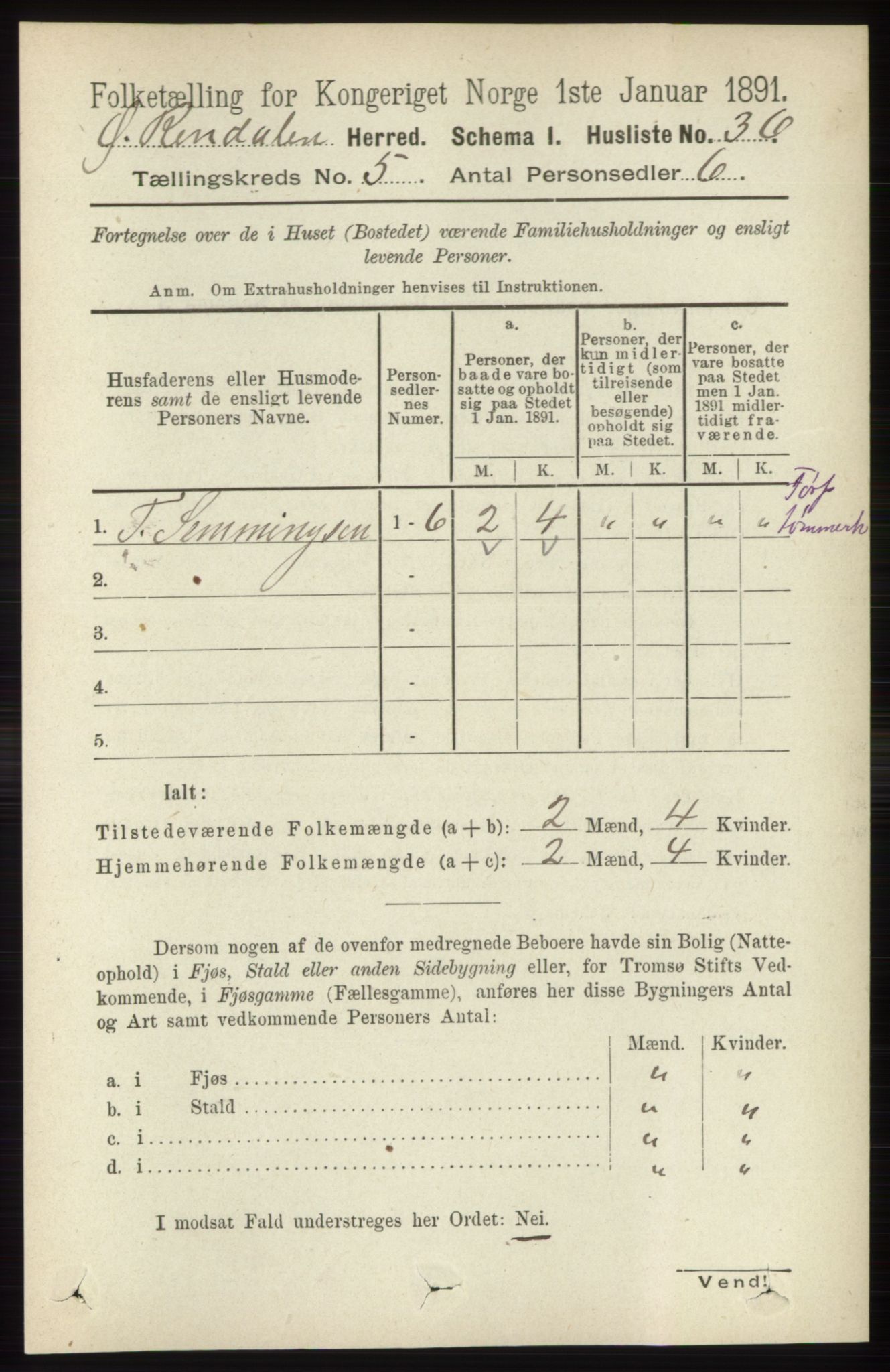 RA, 1891 census for 0433 Øvre Rendal, 1891, p. 1302