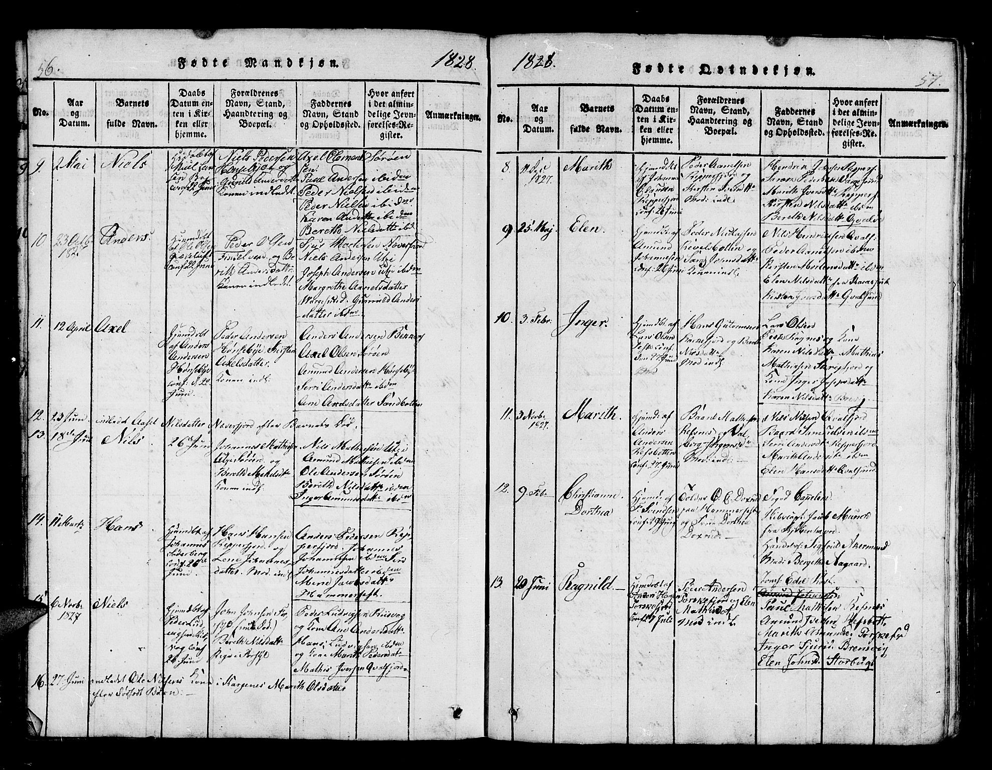 Hammerfest sokneprestkontor, AV/SATØ-S-1347/H/Hb/L0001.klokk: Parish register (copy) no. 1, 1822-1850, p. 56-57