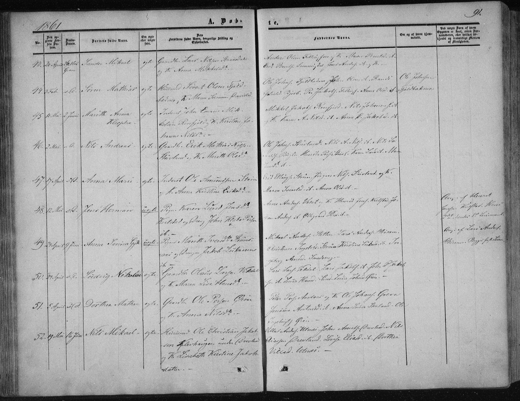 Ministerialprotokoller, klokkerbøker og fødselsregistre - Nordland, AV/SAT-A-1459/820/L0293: Parish register (official) no. 820A14, 1855-1865, p. 91