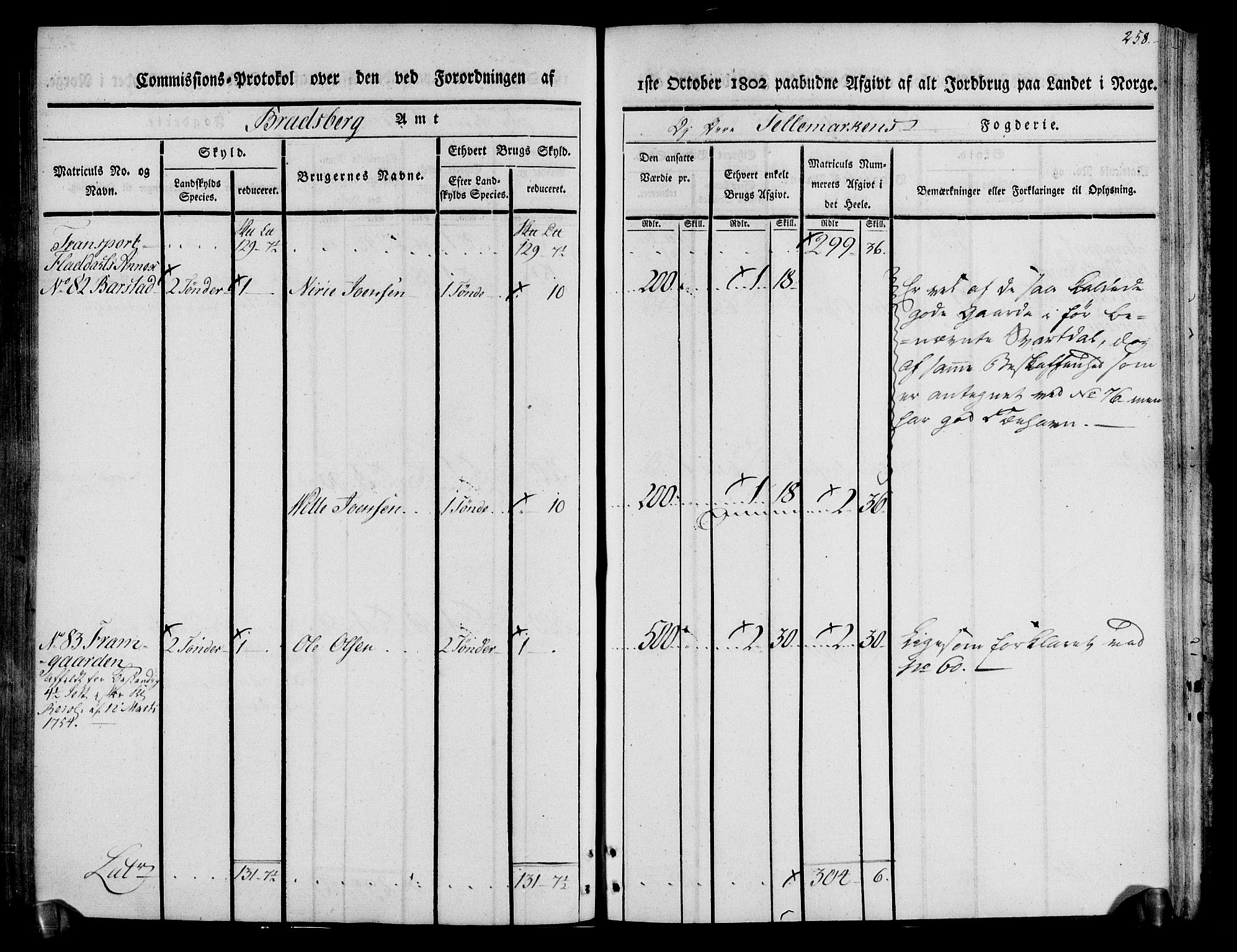 Rentekammeret inntil 1814, Realistisk ordnet avdeling, AV/RA-EA-4070/N/Ne/Nea/L0074: Øvre Telemarken fogderi. Kommisjonsprotokoll for fogderiets østre del - Tinn, Hjartdal og Seljord prestegjeld., 1803, p. 258