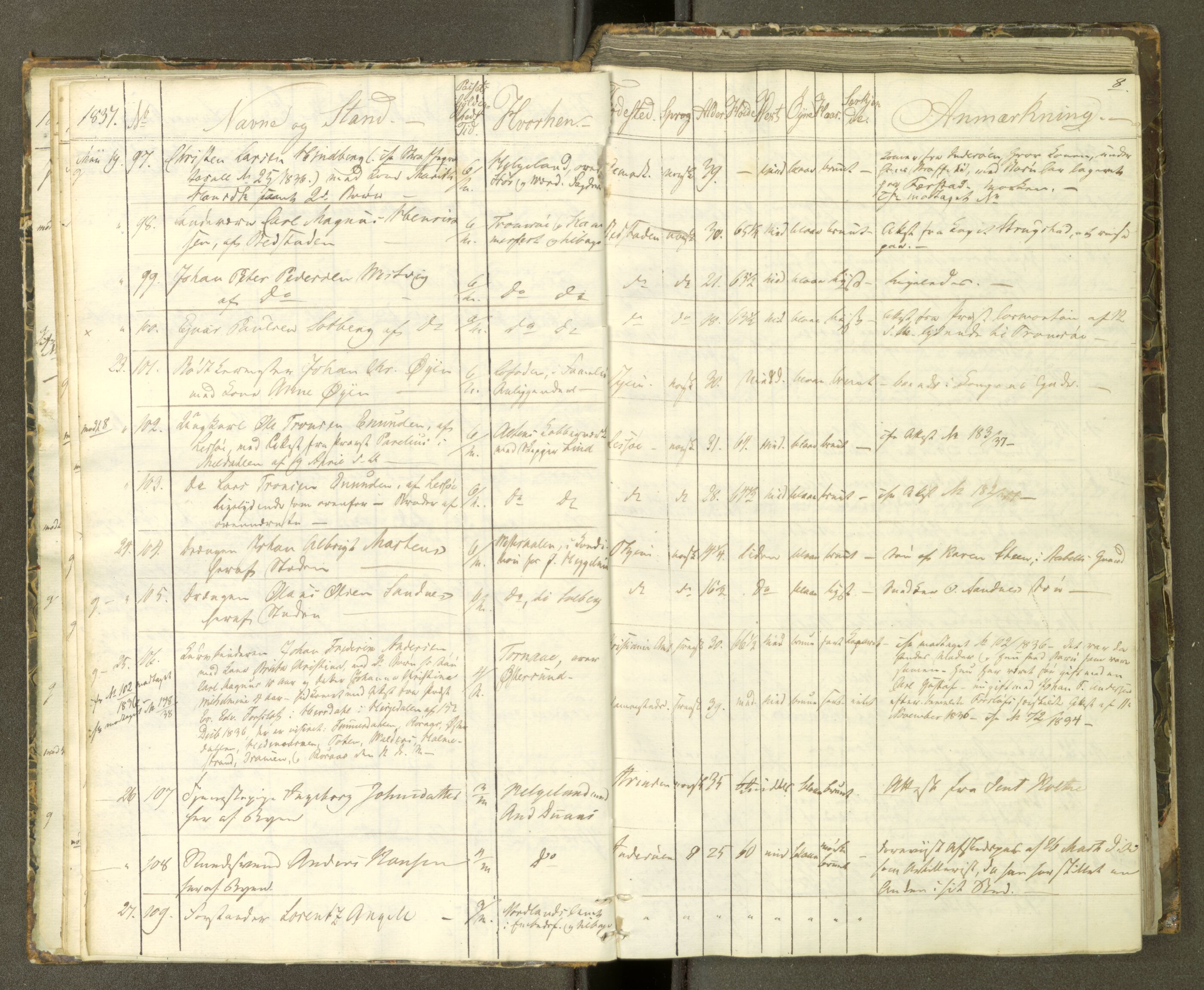 Trondheim politikammer, AV/SAT-A-1887/1/30/L0007: Passprotokoll. Første del:utstedtete pass. Andre del :innleverte/fornyede, 1837-1840, p. 7b-8a