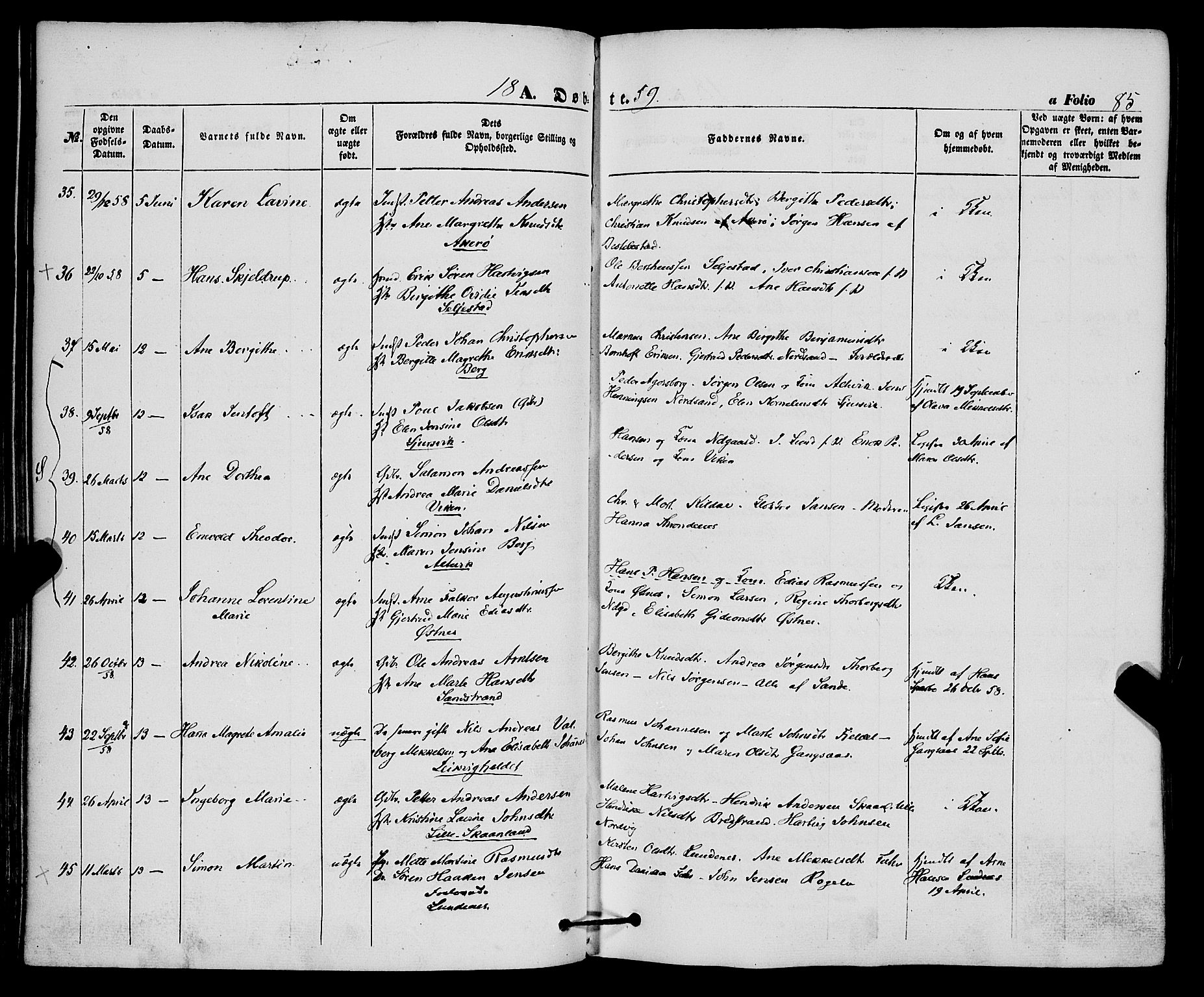 Trondenes sokneprestkontor, SATØ/S-1319/H/Ha/L0011kirke: Parish register (official) no. 11, 1853-1862, p. 85