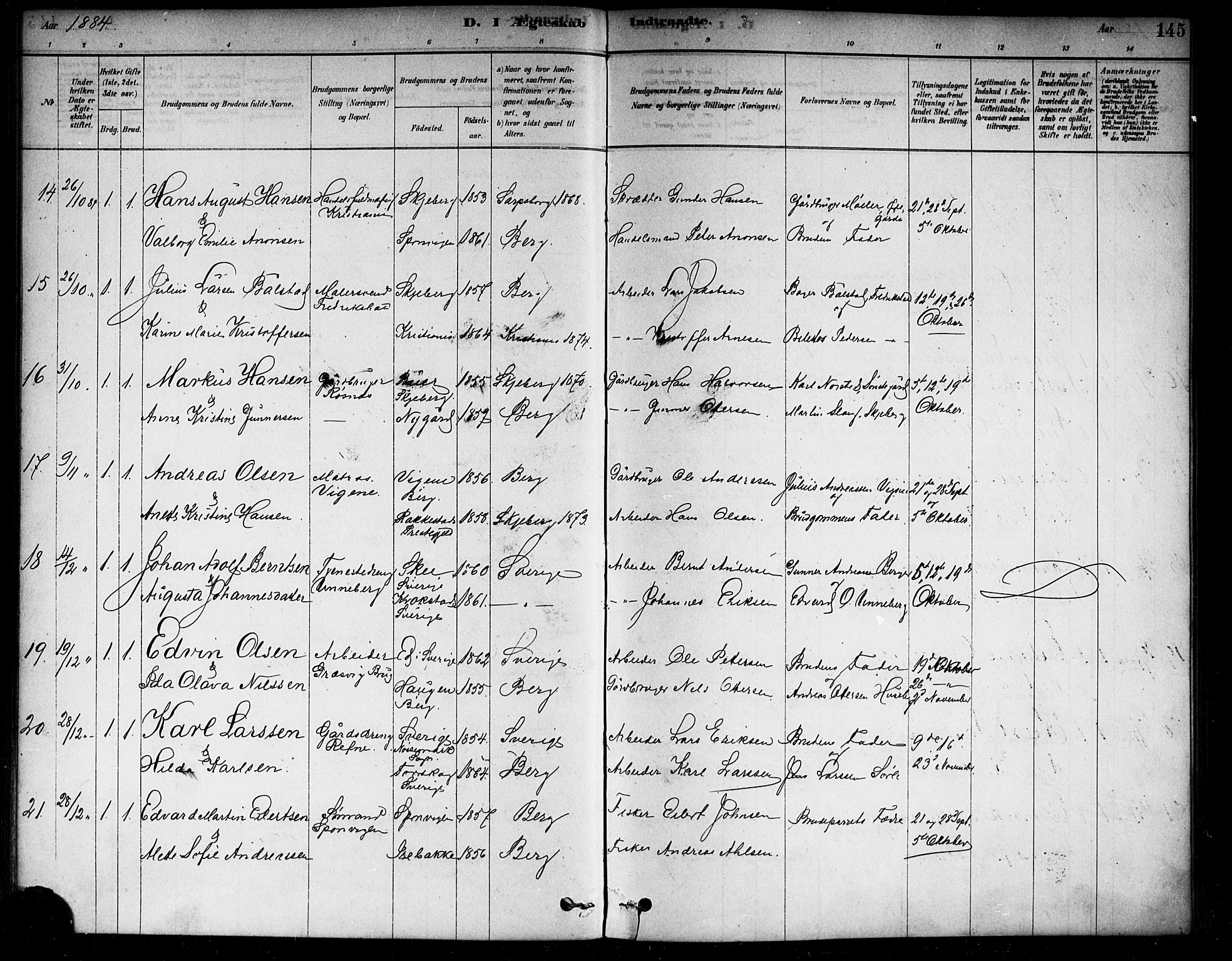 Berg prestekontor Kirkebøker, SAO/A-10902/F/Fa/L0006: Parish register (official) no. I 6, 1878-1887, p. 145