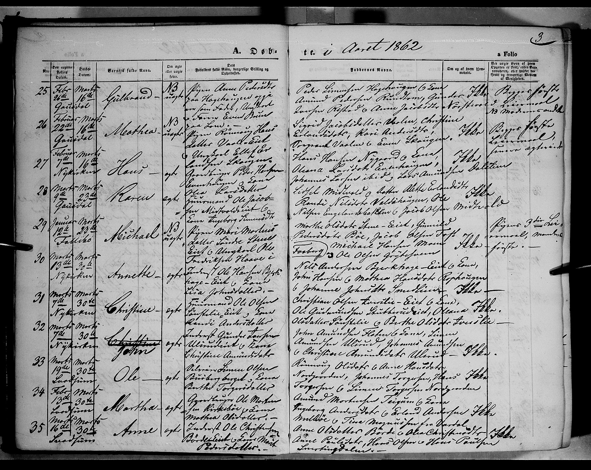 Gausdal prestekontor, SAH/PREST-090/H/Ha/Haa/L0009: Parish register (official) no. 9, 1862-1873, p. 3