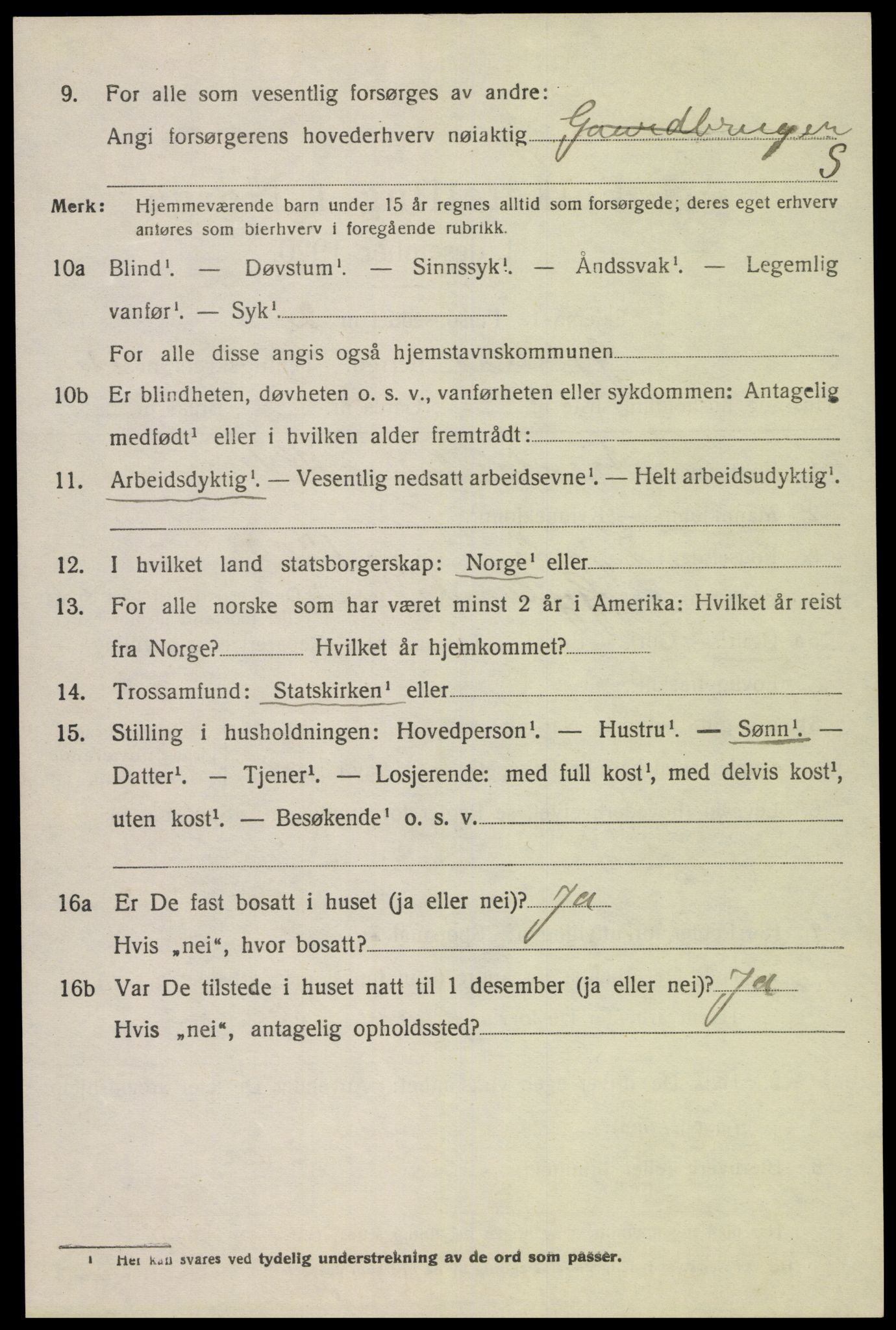 SAK, 1920 census for Gyland, 1920, p. 2445