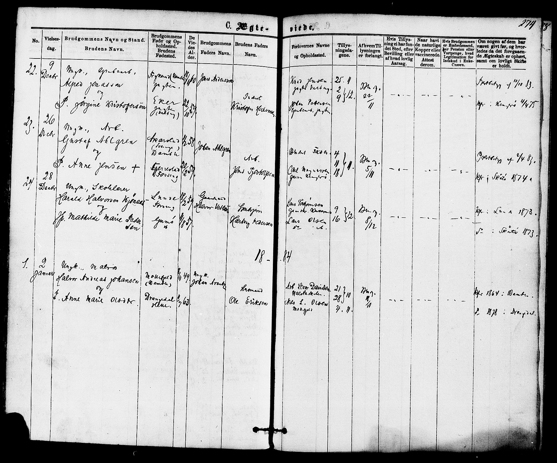 Skåtøy kirkebøker, SAKO/A-304/F/Fa/L0001: Parish register (official) no. I 1, 1874-1883, p. 274