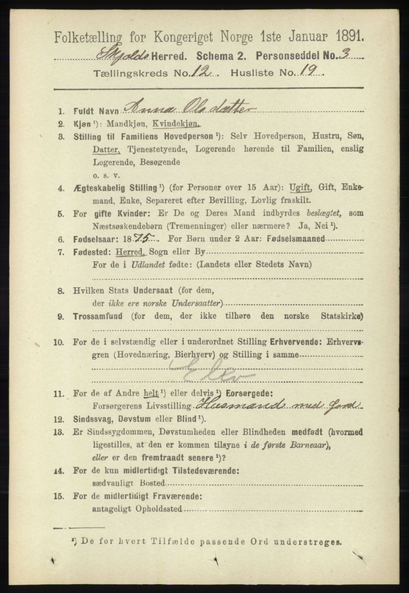 RA, 1891 census for 1154 Skjold, 1891, p. 2359