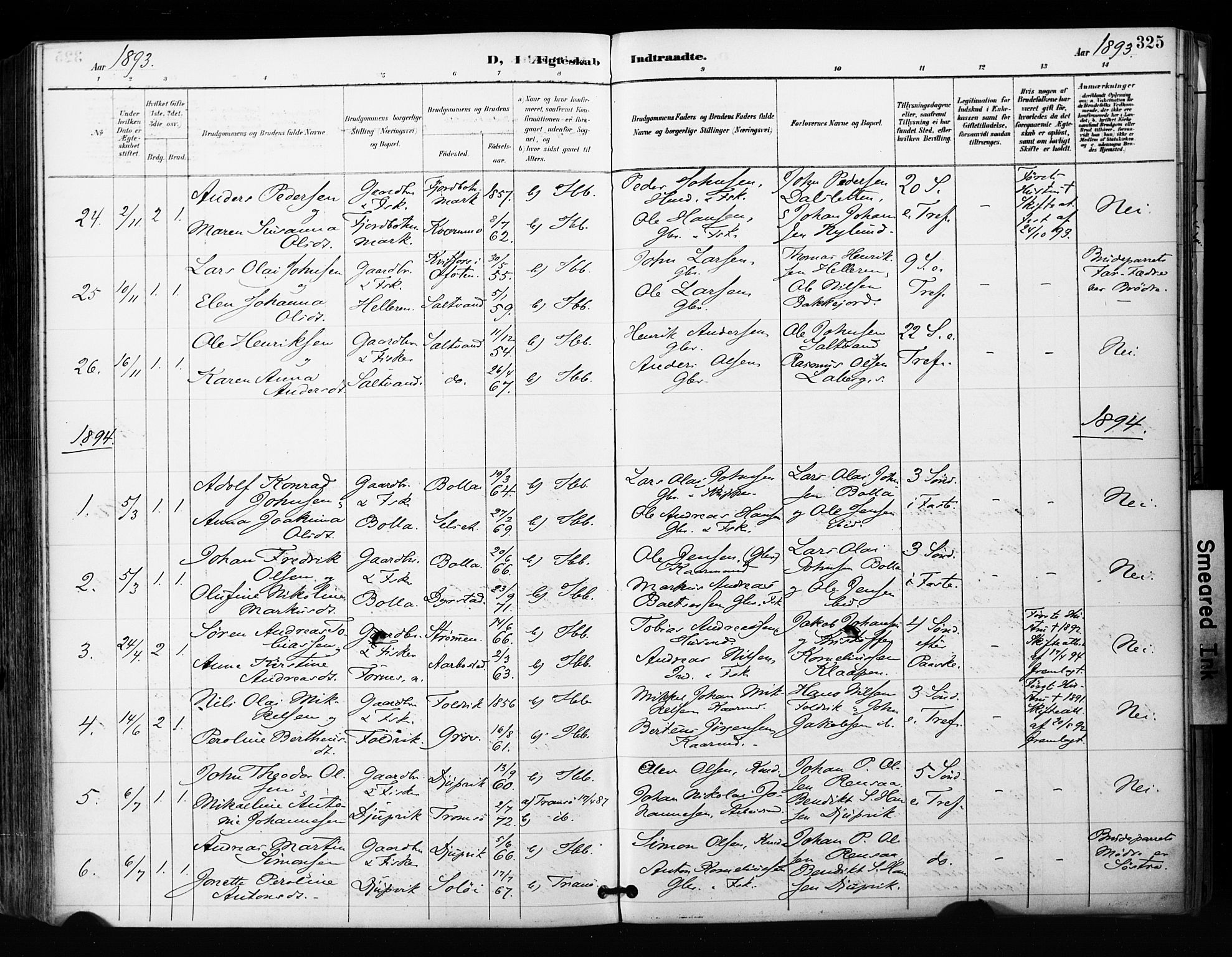 Ibestad sokneprestembete, SATØ/S-0077/H/Ha/Haa/L0012kirke: Parish register (official) no. 12, 1890-1900, p. 325