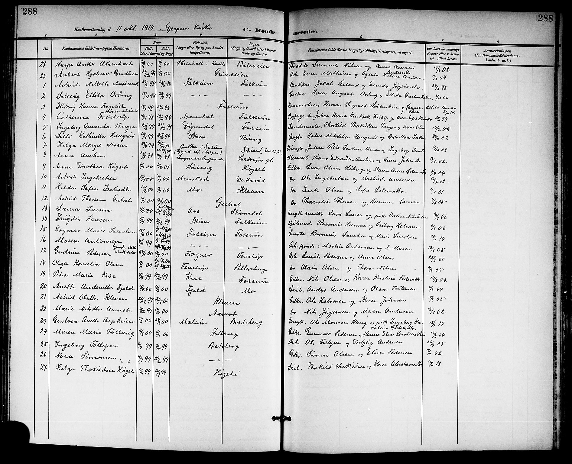 Gjerpen kirkebøker, SAKO/A-265/G/Ga/L0003: Parish register (copy) no. I 3, 1901-1919, p. 288