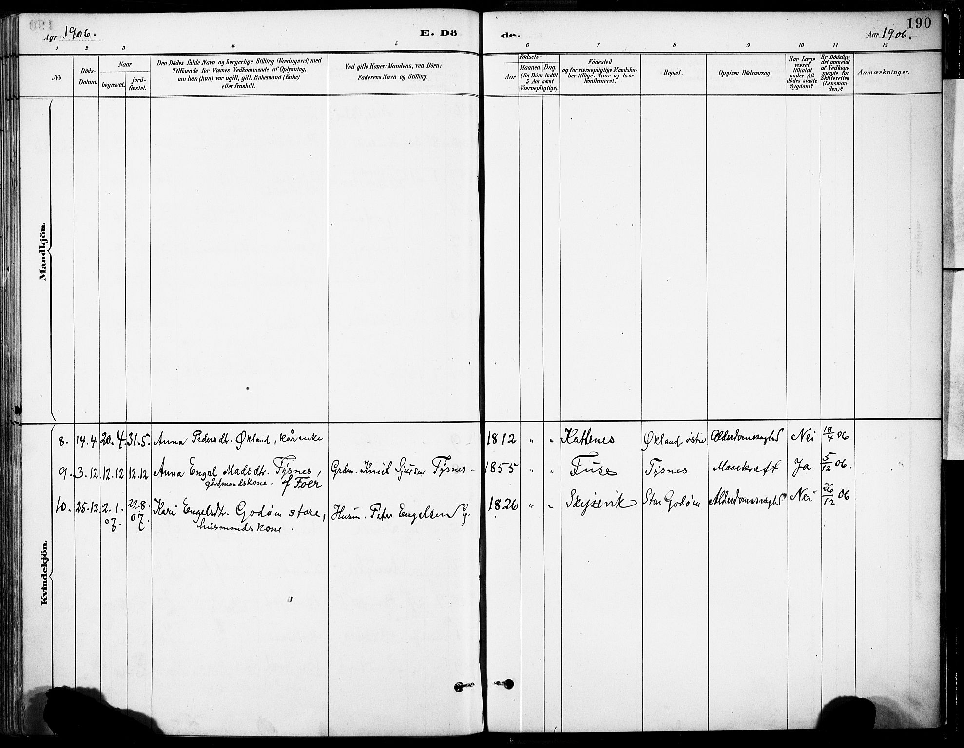 Tysnes sokneprestembete, AV/SAB-A-78601/H/Haa: Parish register (official) no. B 1, 1887-1906, p. 190