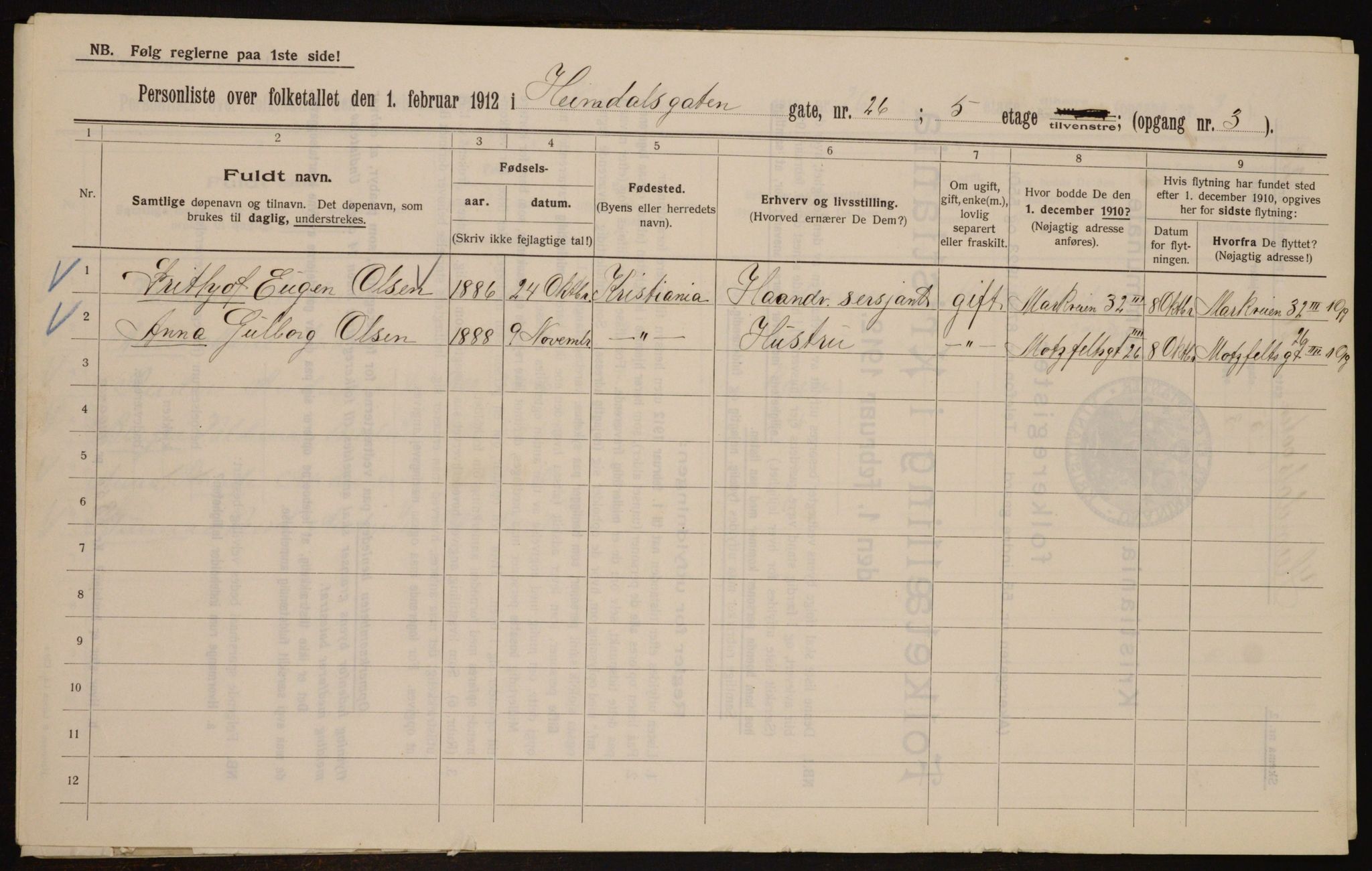 OBA, Municipal Census 1912 for Kristiania, 1912, p. 37182