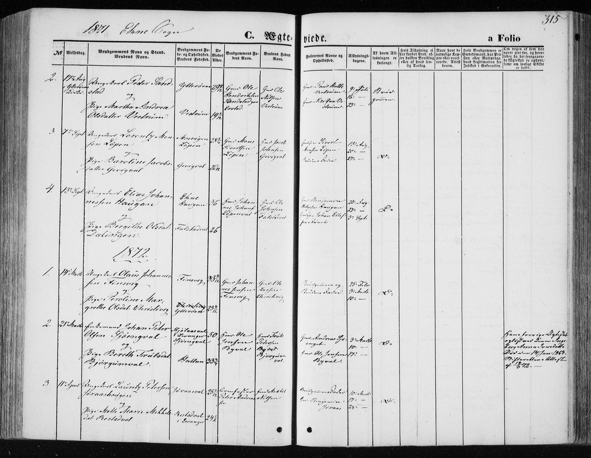 Ministerialprotokoller, klokkerbøker og fødselsregistre - Nord-Trøndelag, SAT/A-1458/717/L0158: Parish register (official) no. 717A08 /2, 1863-1877, p. 315