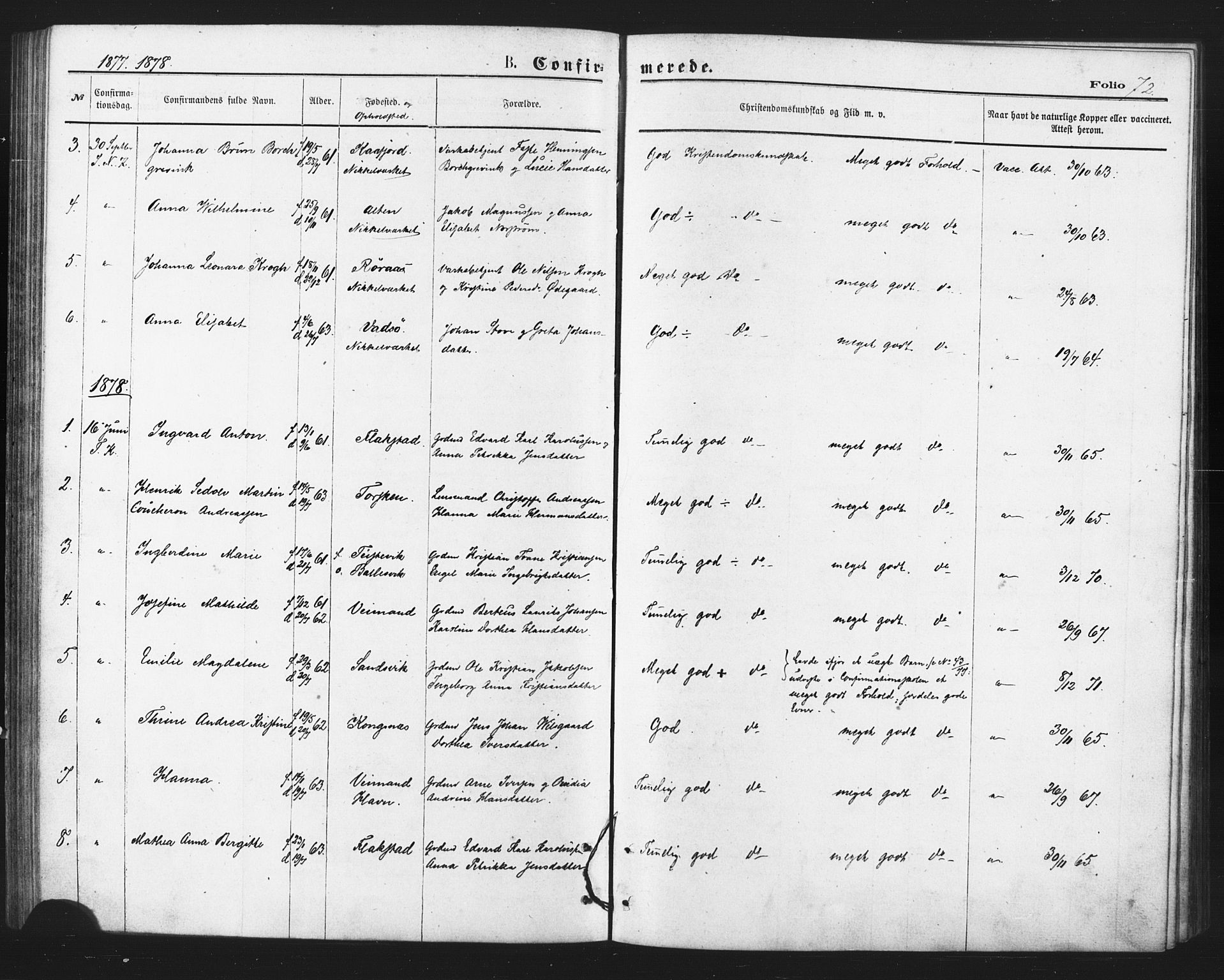 Berg sokneprestkontor, AV/SATØ-S-1318/G/Ga/Gaa/L0003kirke: Parish register (official) no. 3, 1872-1879, p. 72