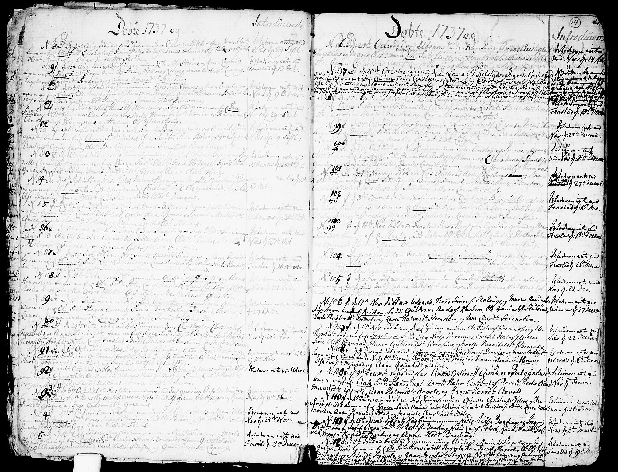 Nes prestekontor Kirkebøker, AV/SAO-A-10410/F/Fa/L0003: Parish register (official) no. I 3, 1734-1781, p. 14