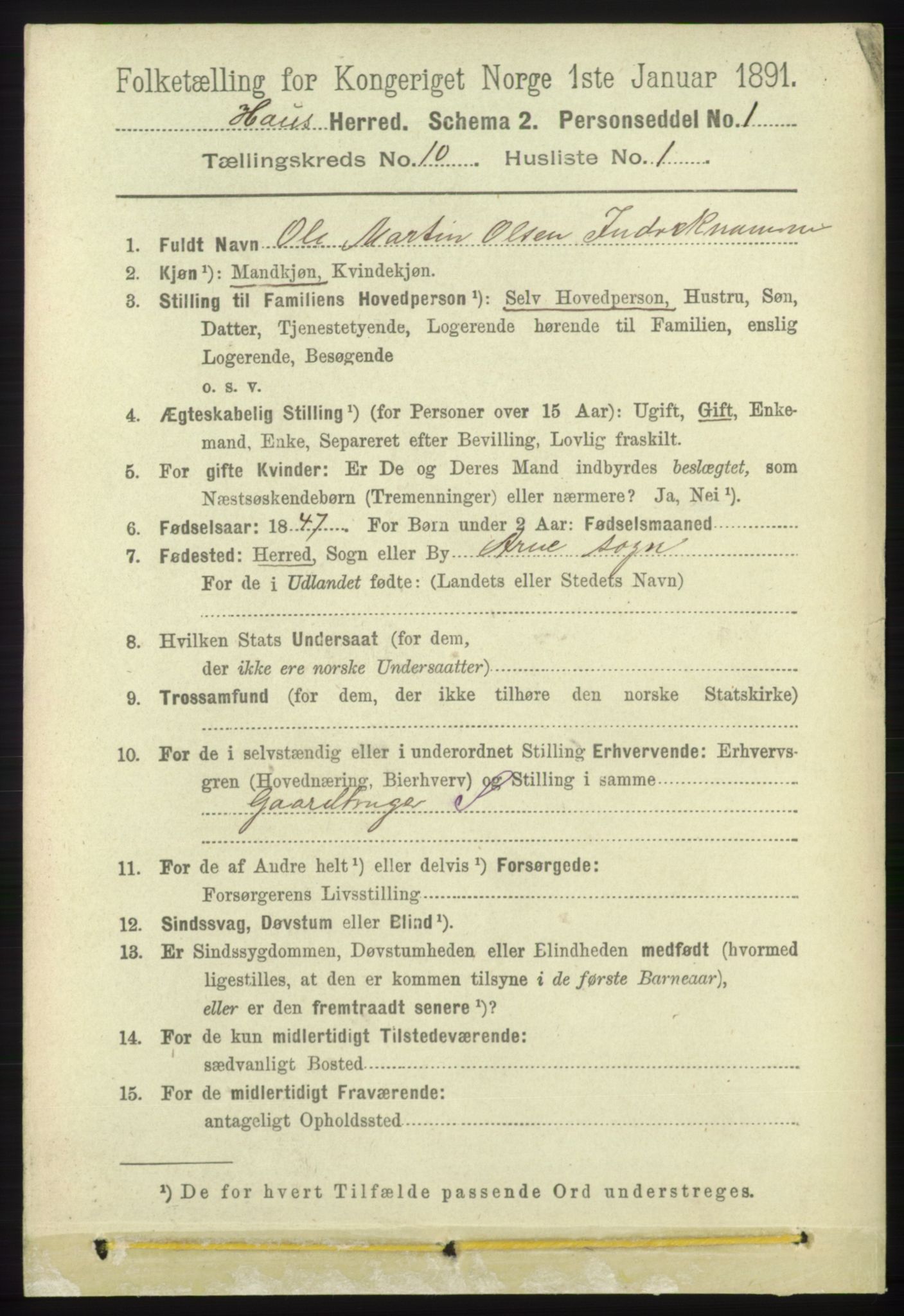 RA, 1891 census for 1250 Haus, 1891, p. 4106