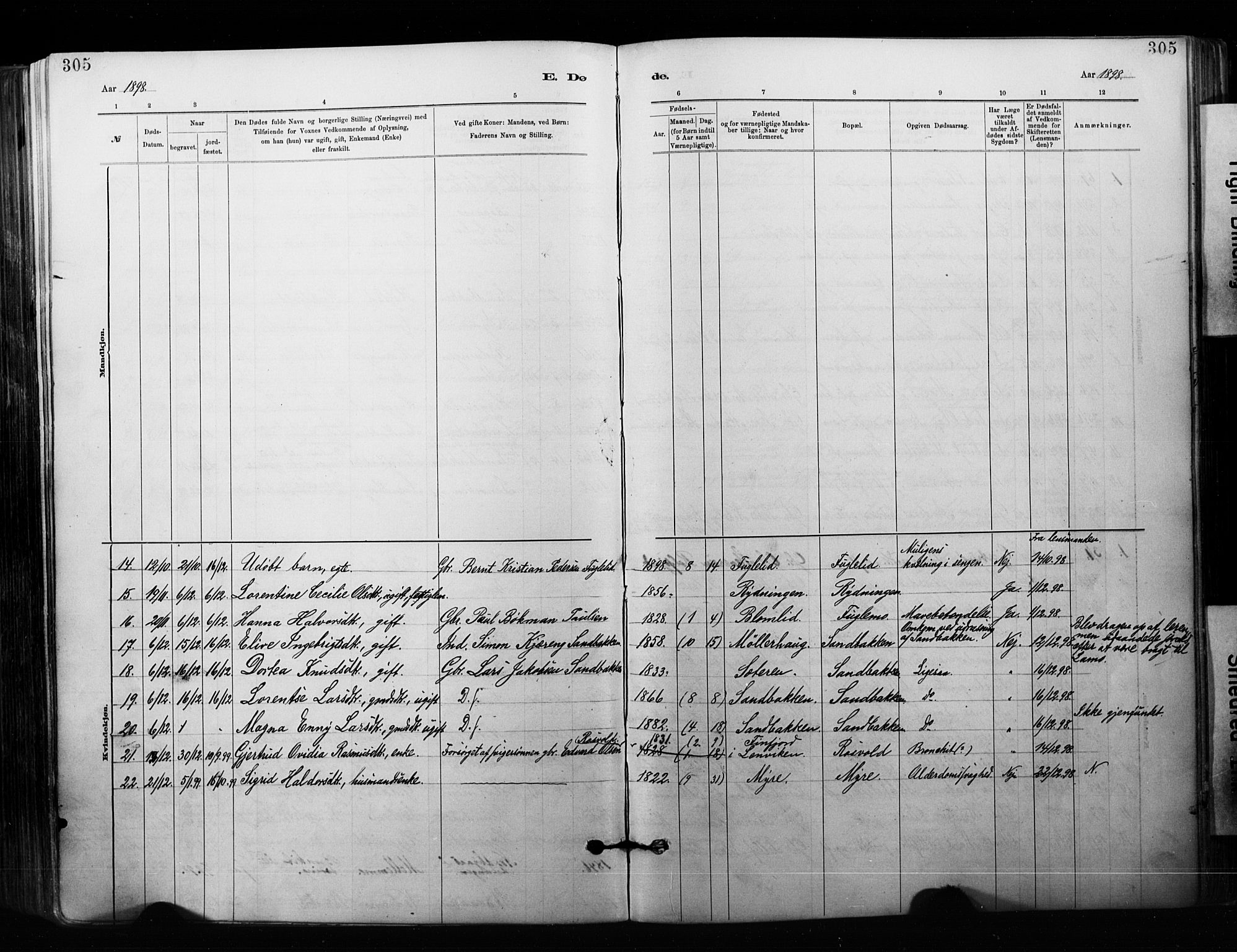 Målselv sokneprestembete, AV/SATØ-S-1311/G/Ga/Gaa/L0007kirke: Parish register (official) no. 7, 1884-1903, p. 305