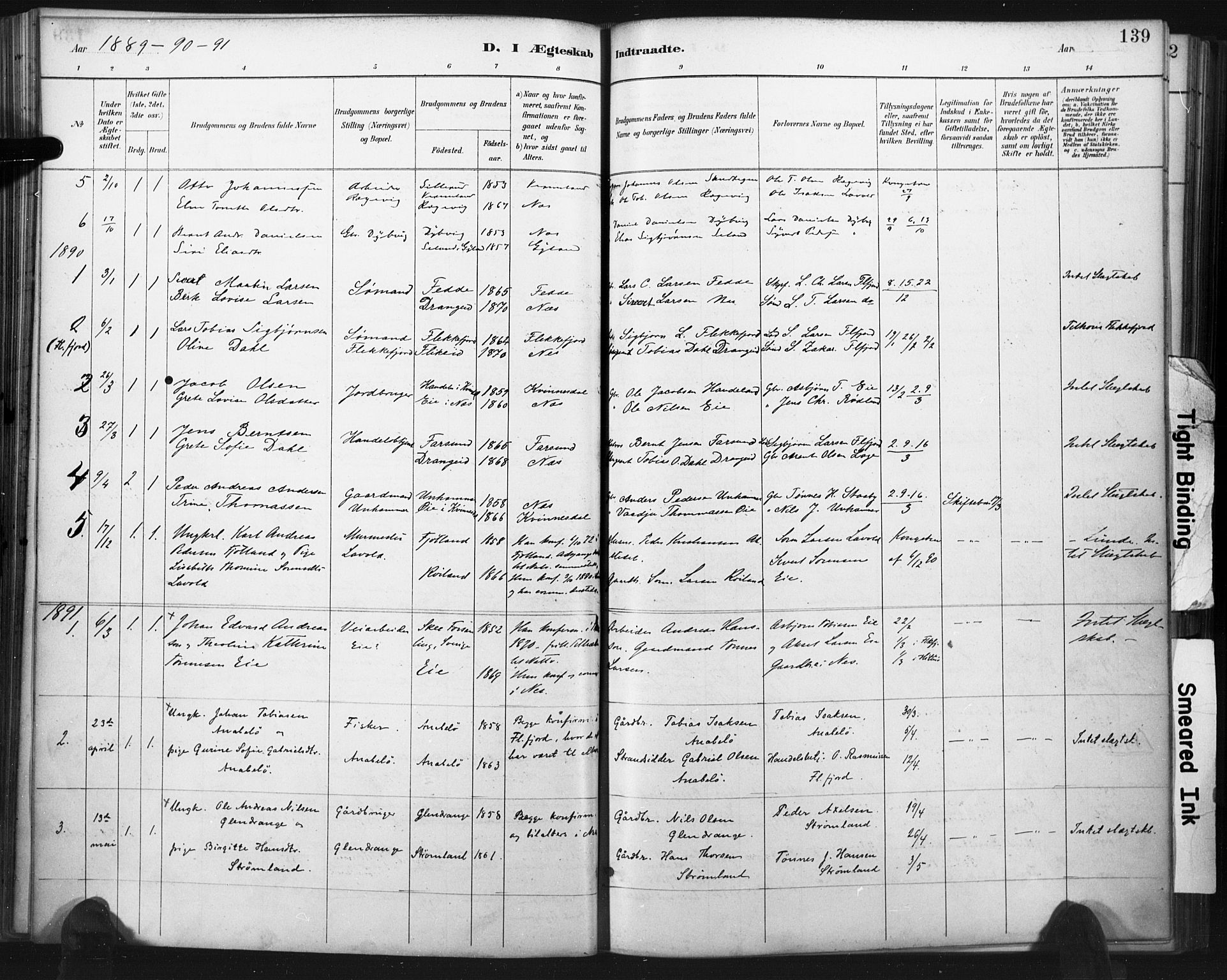 Flekkefjord sokneprestkontor, SAK/1111-0012/F/Fa/Fac/L0008: Parish register (official) no. A 8, 1885-1898, p. 139