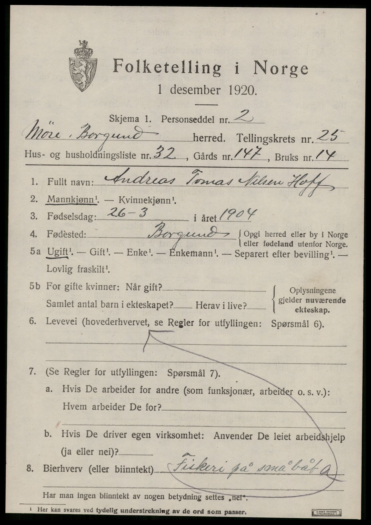 SAT, 1920 census for Borgund, 1920, p. 17328