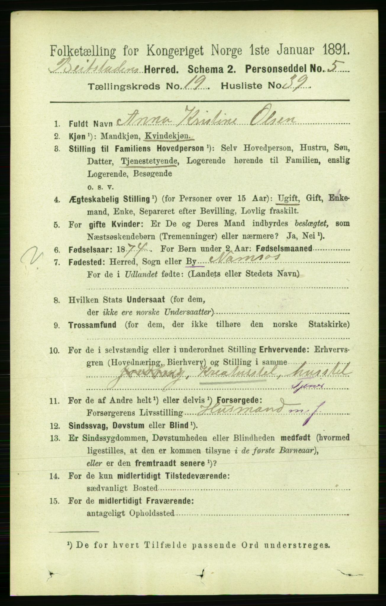 RA, 1891 census for 1727 Beitstad, 1891, p. 5054