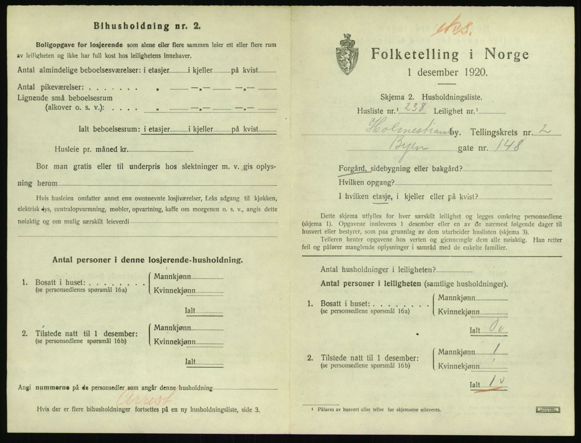 SAKO, 1920 census for Holmestrand, 1920, p. 1138