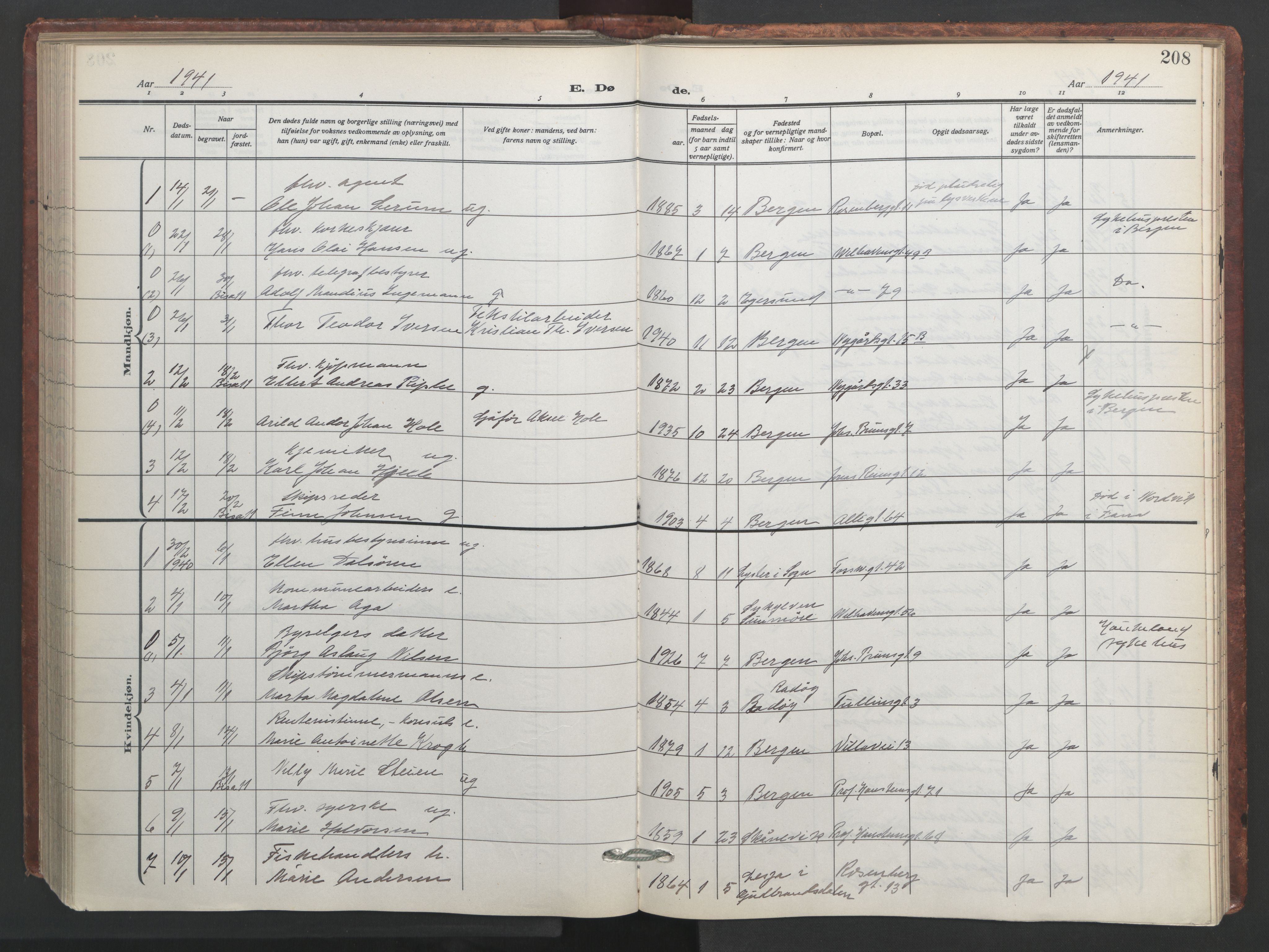 Johanneskirken sokneprestembete, SAB/A-76001/H/Hab: Parish register (copy) no. D 2, 1916-1950, p. 207b-208a