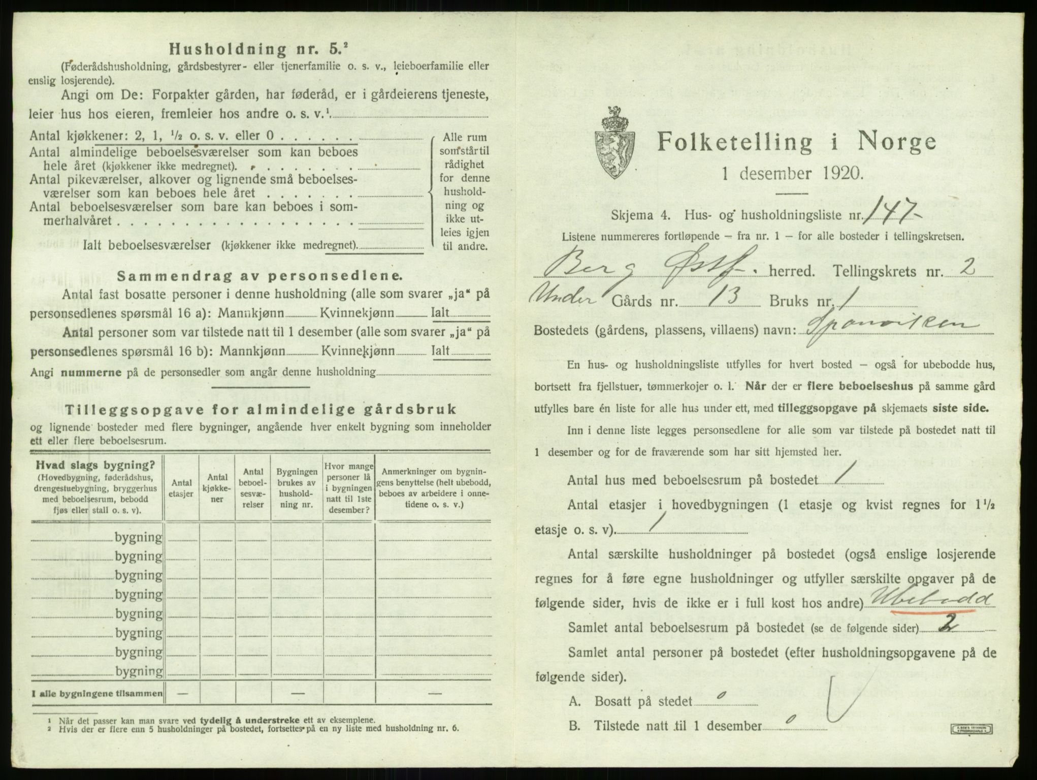 SAO, 1920 census for Berg, 1920, p. 556