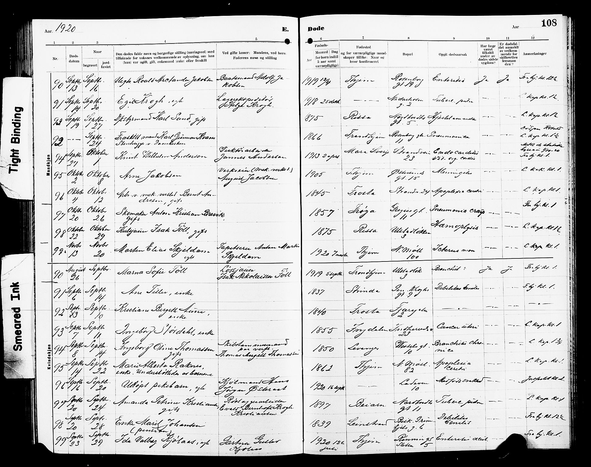 Ministerialprotokoller, klokkerbøker og fødselsregistre - Sør-Trøndelag, AV/SAT-A-1456/605/L0257: Parish register (copy) no. 605C04, 1916-1922, p. 108