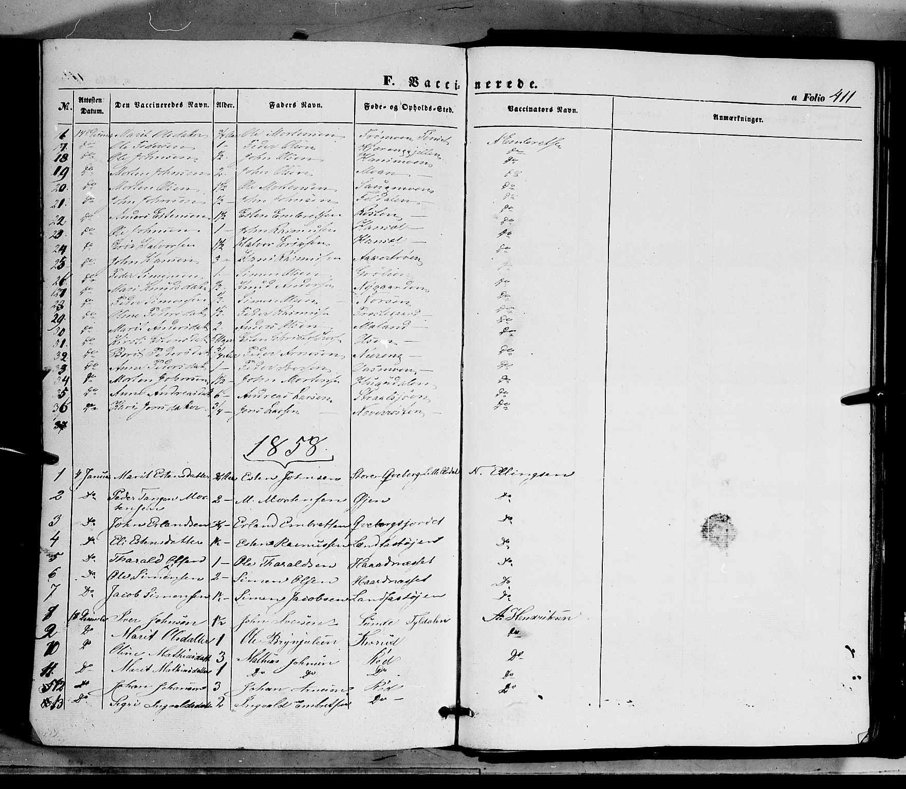 Tynset prestekontor, SAH/PREST-058/H/Ha/Haa/L0020: Parish register (official) no. 20, 1848-1862, p. 411