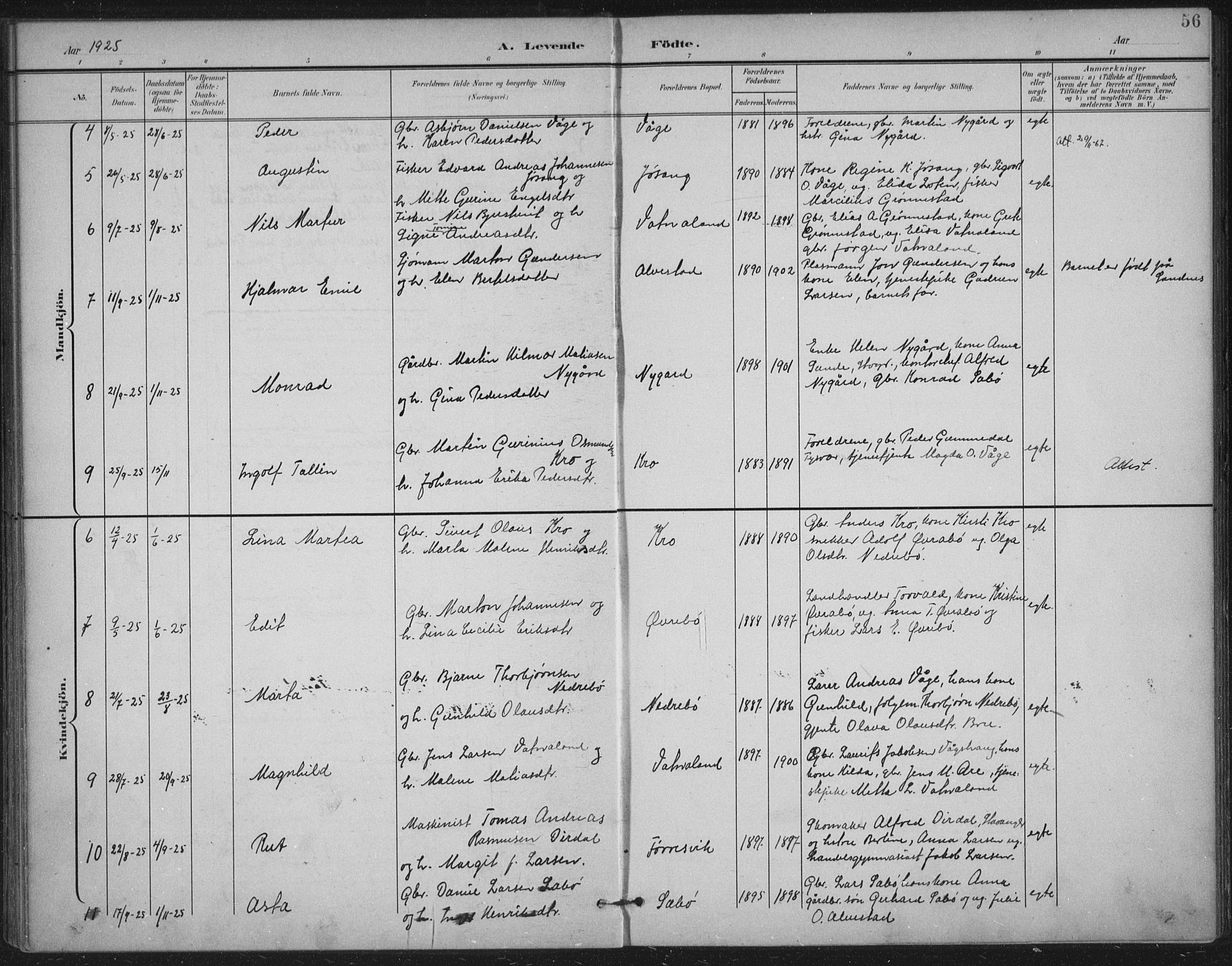 Tysvær sokneprestkontor, AV/SAST-A -101864/H/Ha/Haa/L0009: Parish register (official) no. A 9, 1898-1925, p. 56