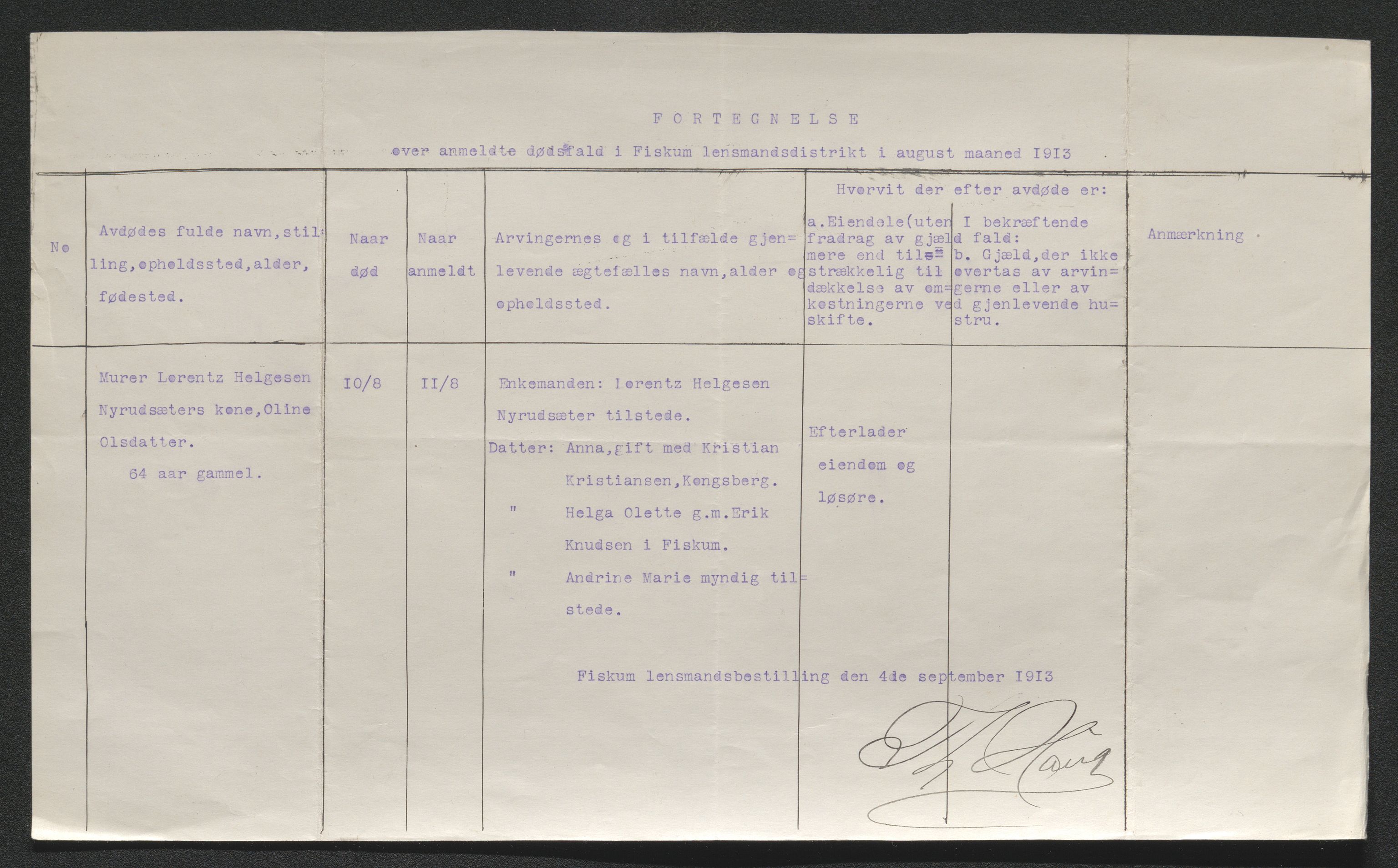 Eiker, Modum og Sigdal sorenskriveri, AV/SAKO-A-123/H/Ha/Hab/L0036: Dødsfallsmeldinger, 1913, p. 515