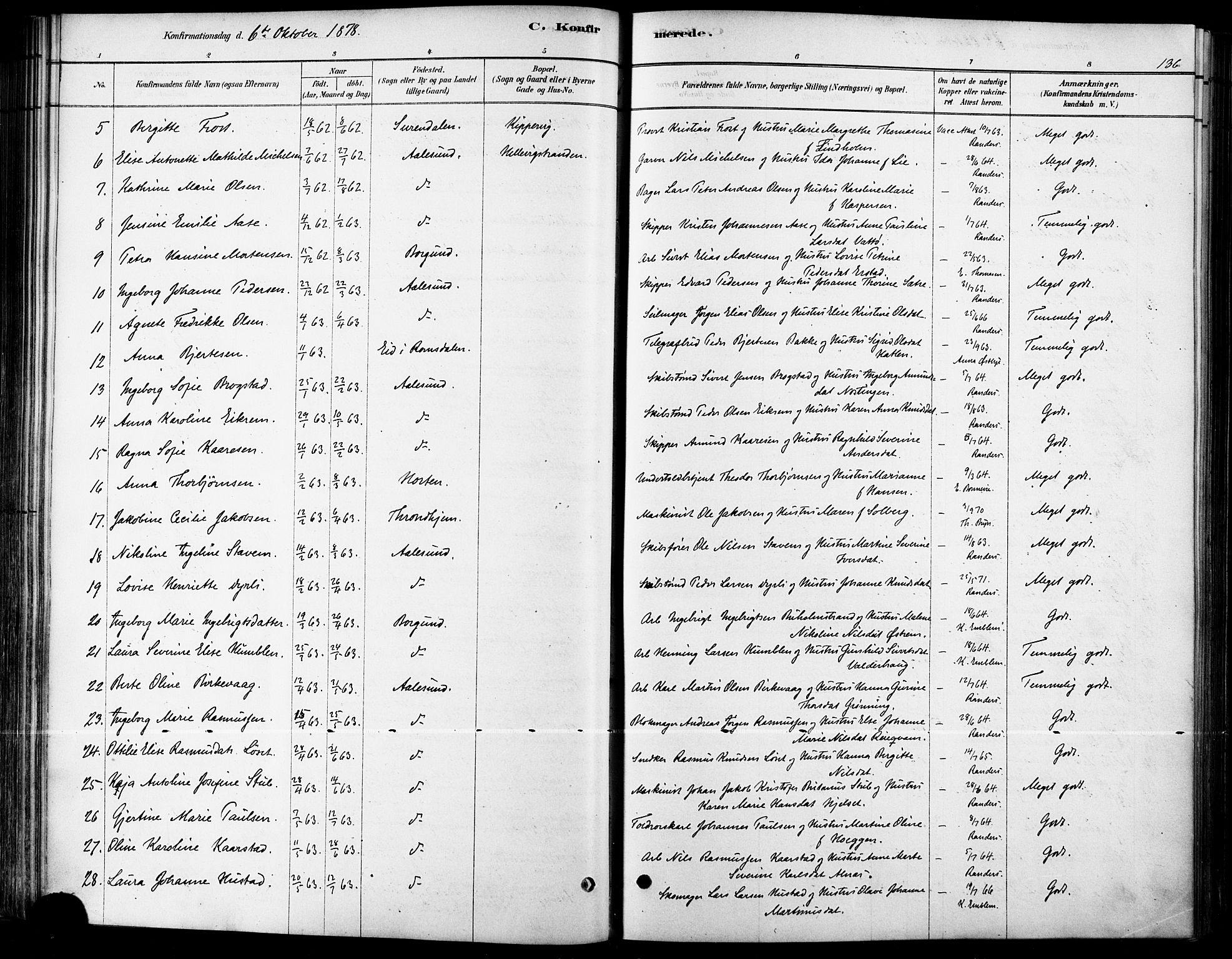 Ministerialprotokoller, klokkerbøker og fødselsregistre - Møre og Romsdal, SAT/A-1454/529/L0454: Parish register (official) no. 529A04, 1878-1885, p. 136